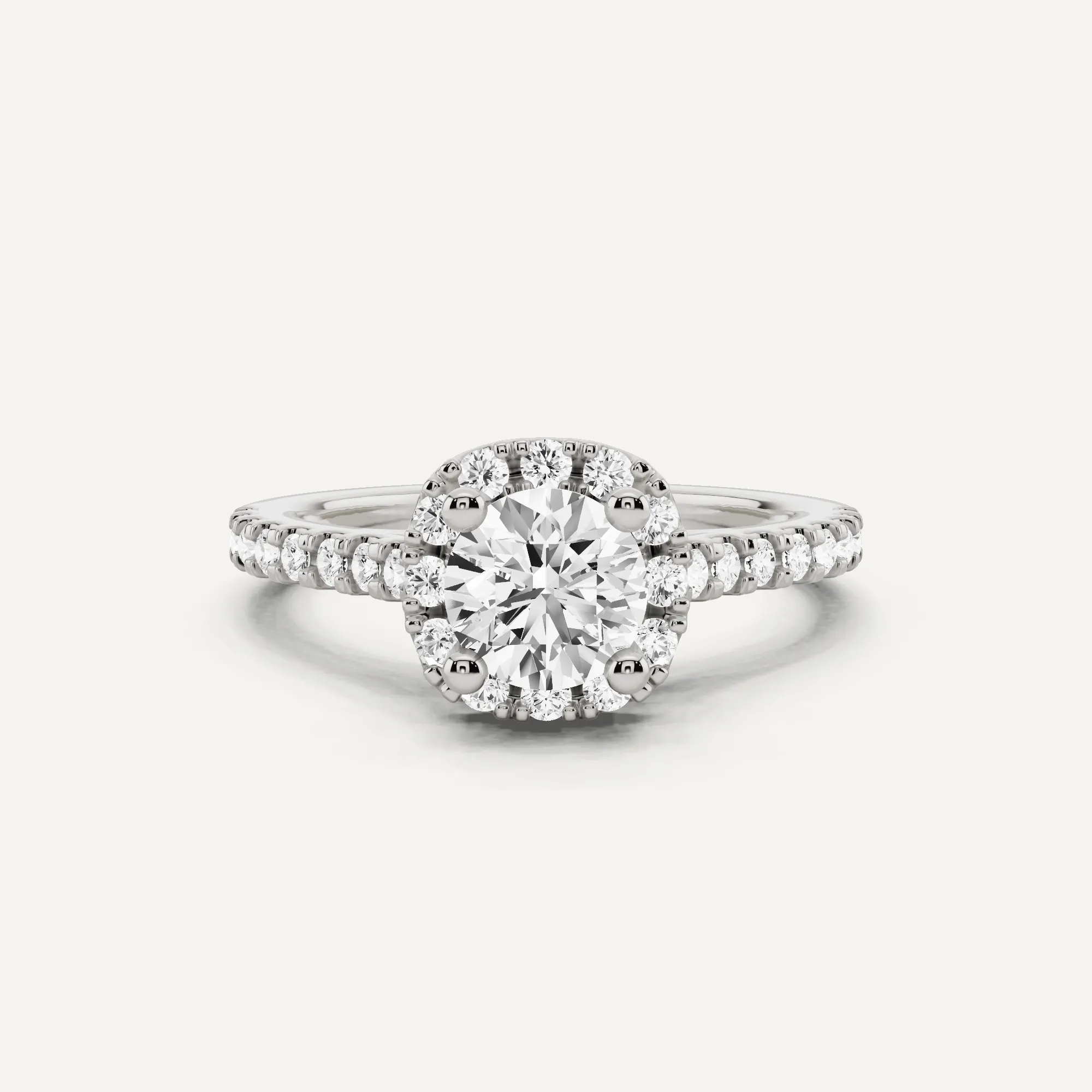 1 1/10 ctw Round Diamond French Pave Halo Engagement Ring