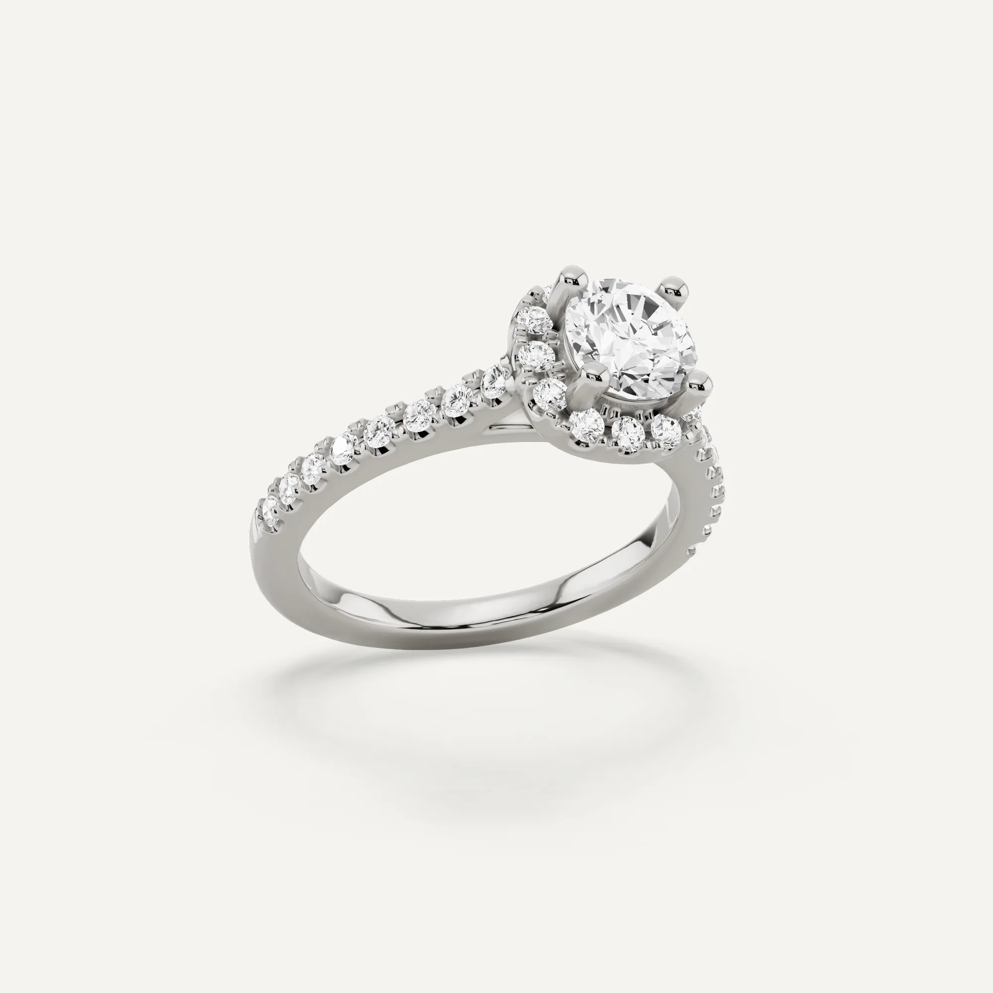 1 1/10 ctw Round Diamond French Pave Halo Engagement Ring