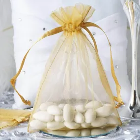 10 Pack 5"x7" Gold Organza Drawstring Wedding Party Favor Gift Bags