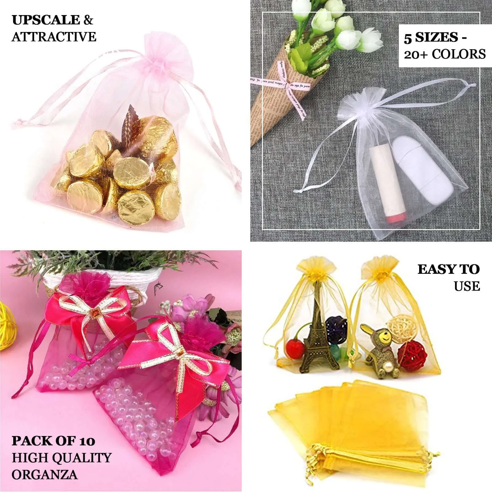 10 Pack 5"x7" Gold Organza Drawstring Wedding Party Favor Gift Bags