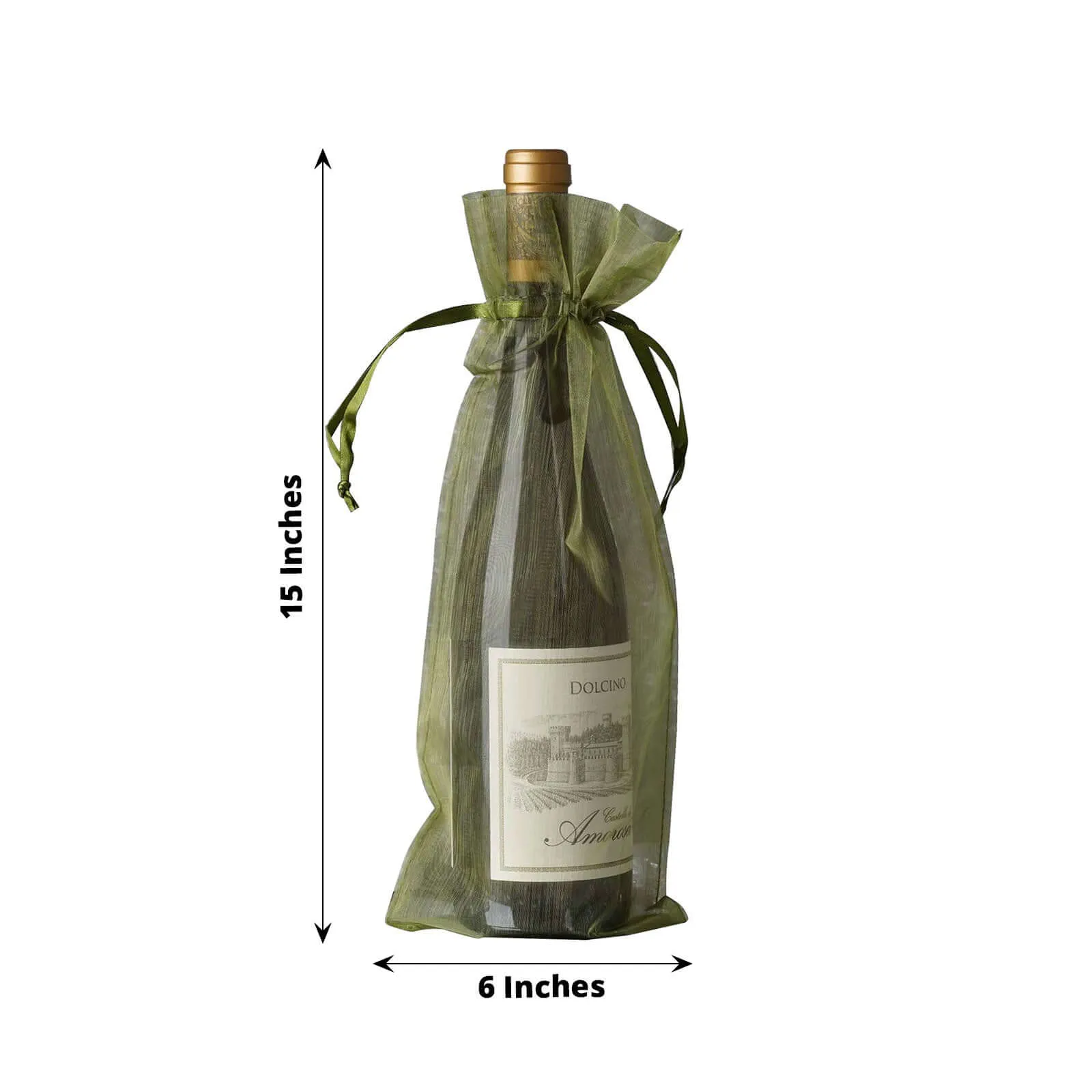 10 Pack 6"x15" Olive Green Organza Drawstring Party Favor Wine Bags