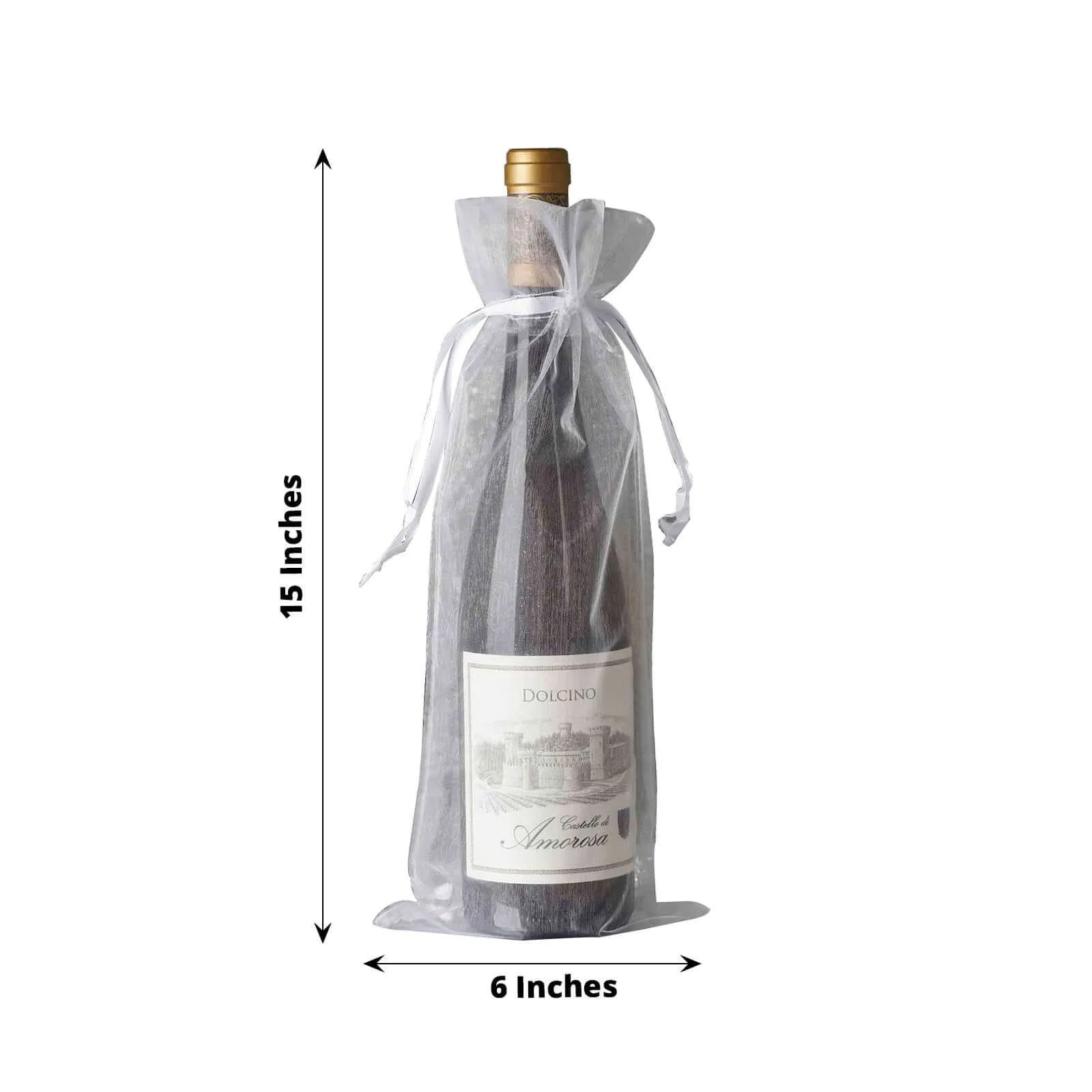 10 Pack 6"x15" White Organza Drawstring Party Favor Wine Gift Bags