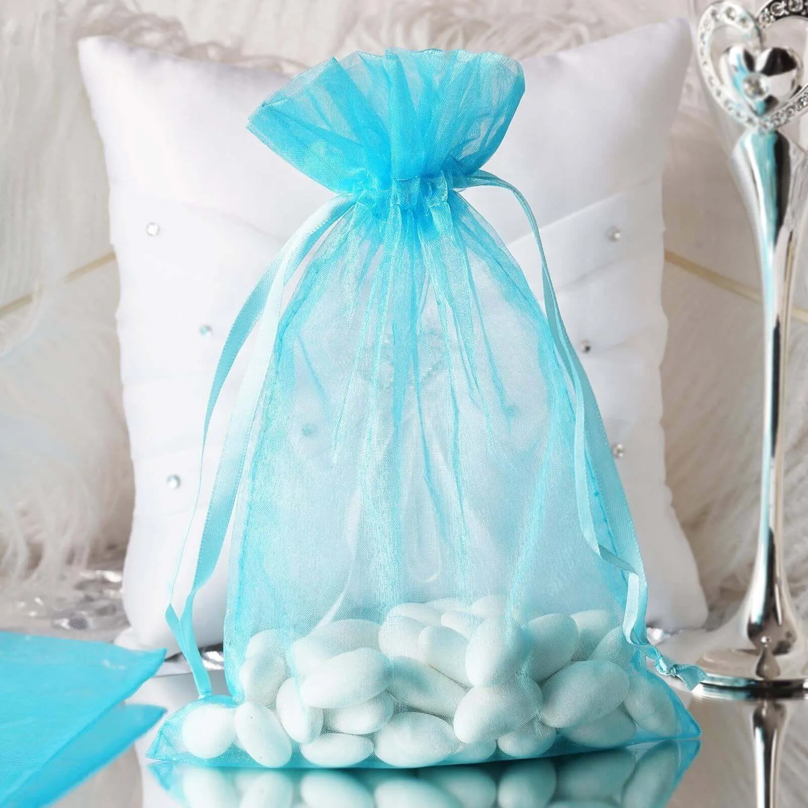 10 Pack 6"x9" Turquoise Organza Drawstring Wedding Party Favor Bags