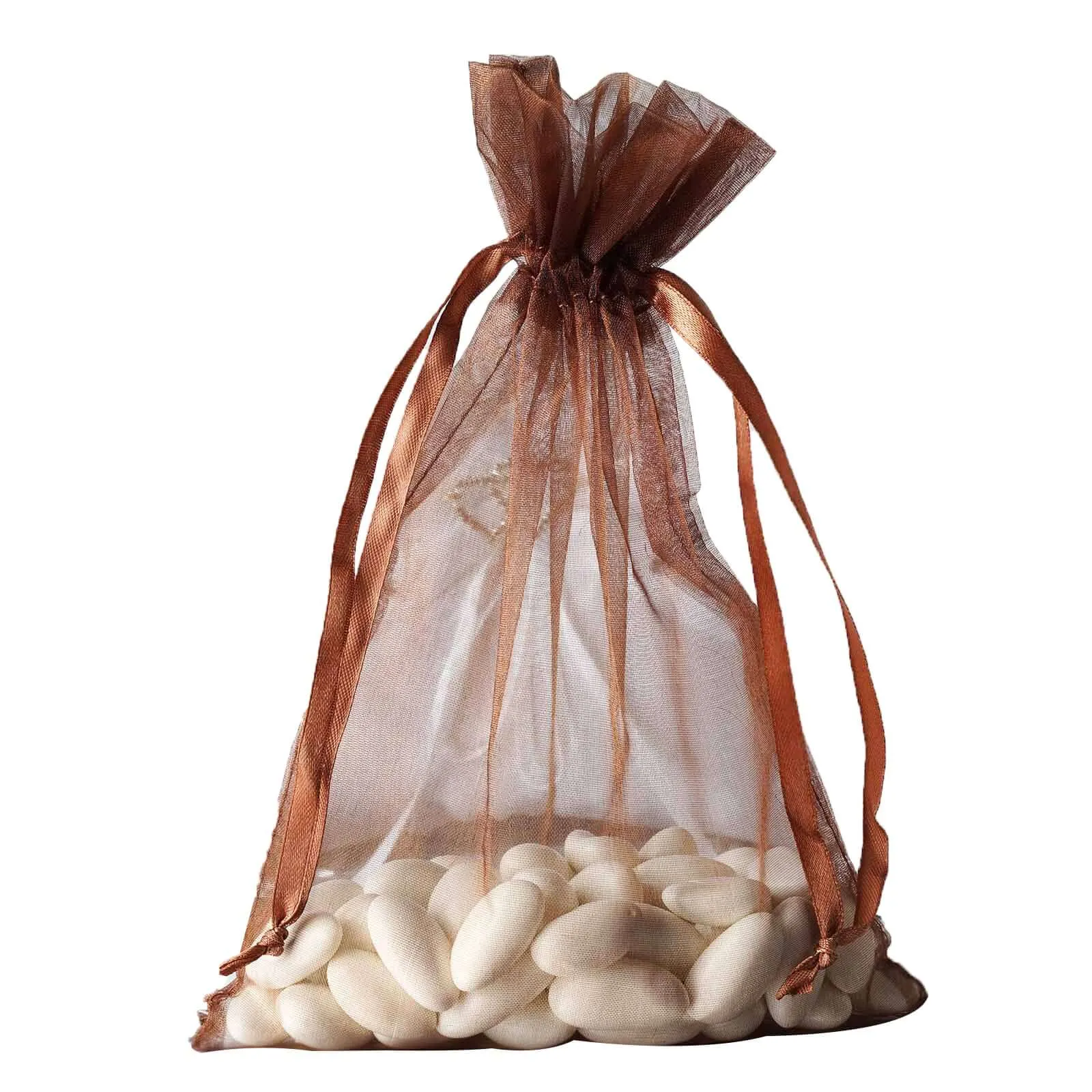 10 Pack Chocolate Organza Drawstring Wedding Party Favor Bags 6"x9"