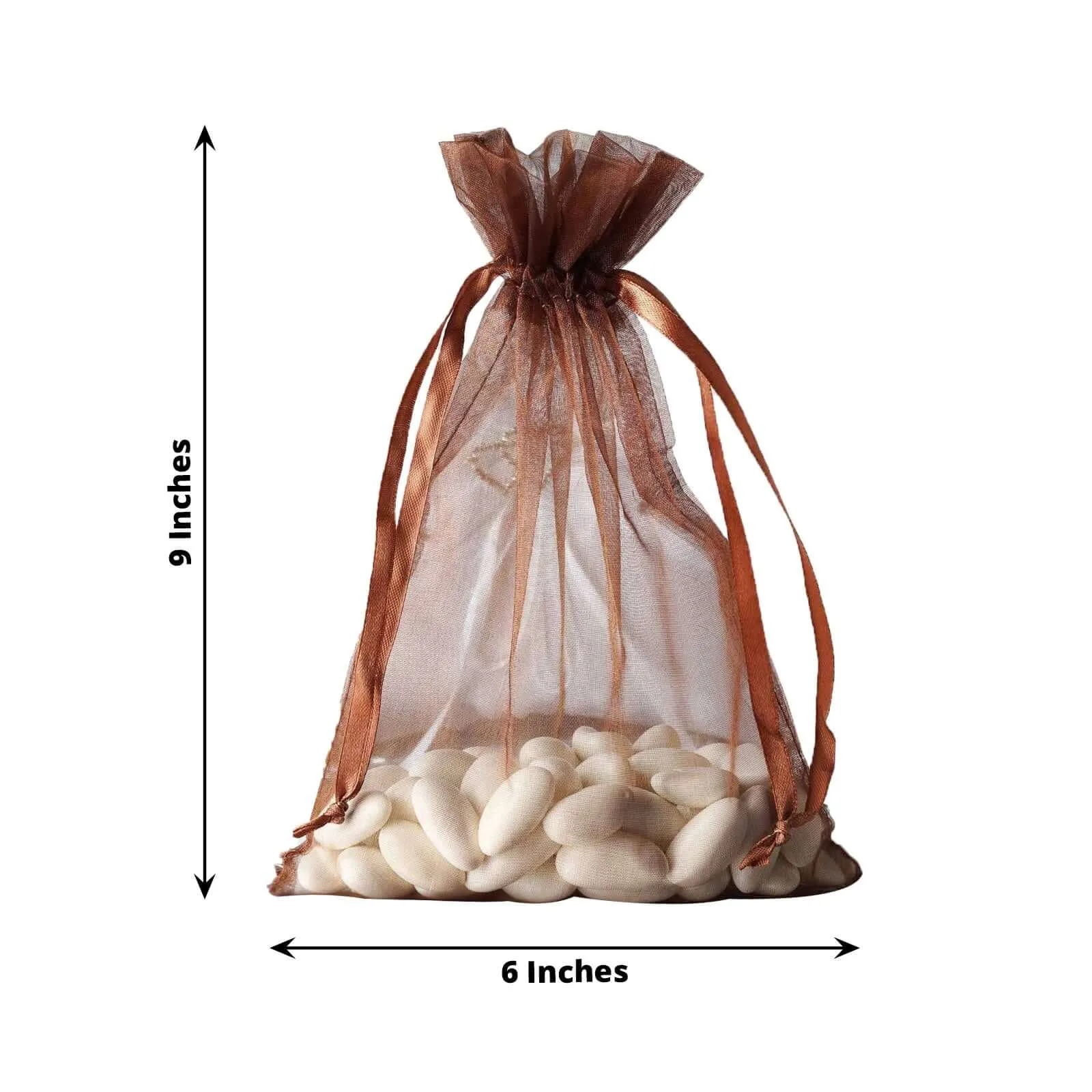 10 Pack Chocolate Organza Drawstring Wedding Party Favor Bags 6"x9"