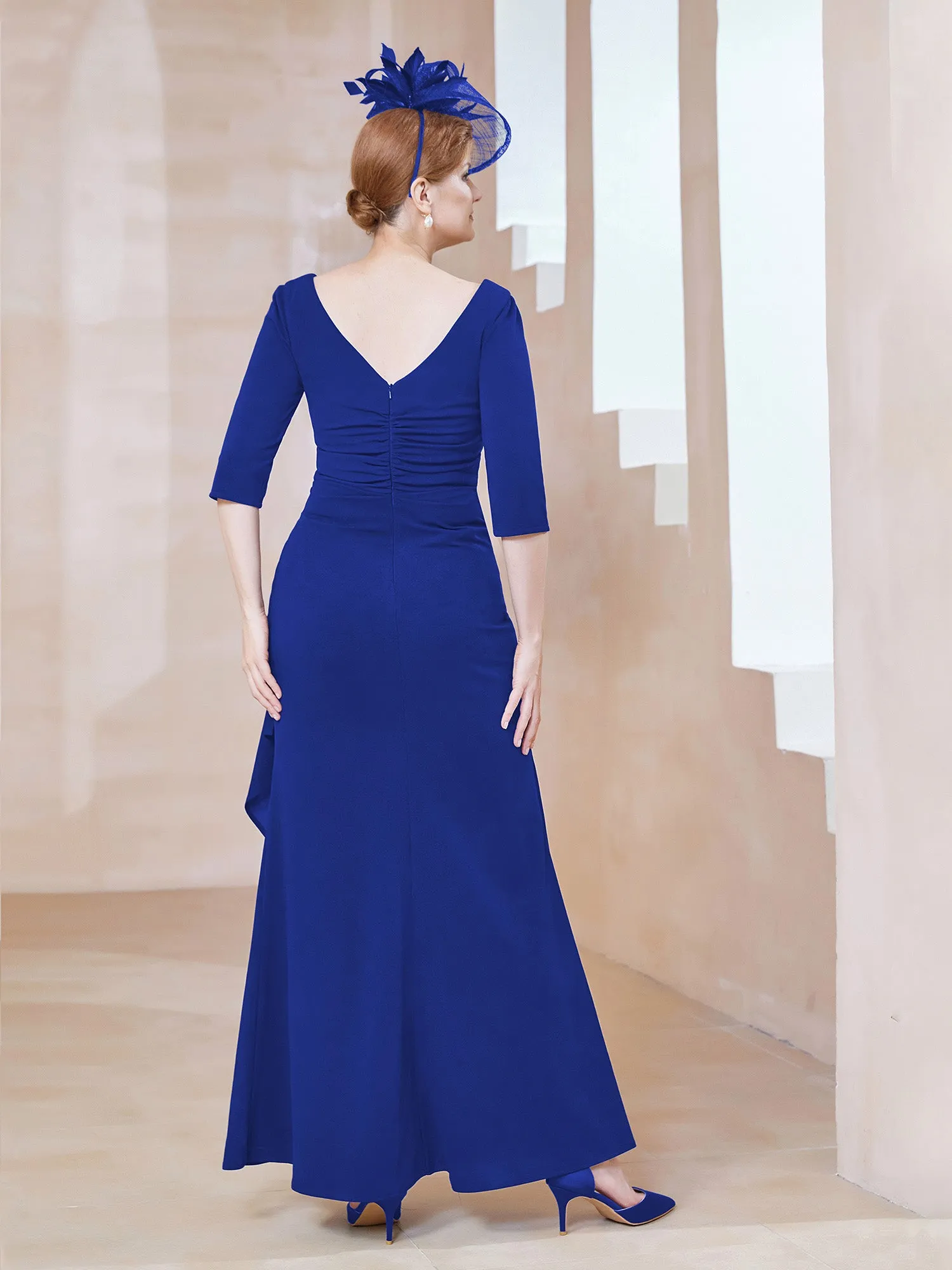 A-line Floor-Length Chiffon Pleated Dress Royal Blue Plus Size