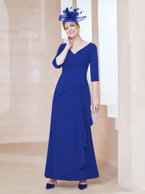 A-line Floor-Length Chiffon Pleated Dress Royal Blue Plus Size