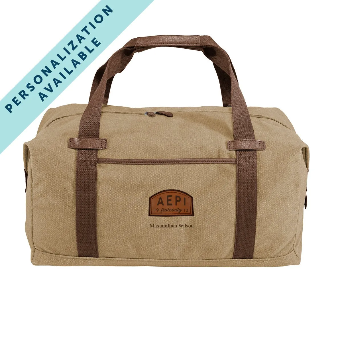 AEPi Khaki Canvas Duffel With Leather Patch