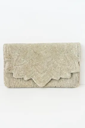 Beaded Clutch - Silver Scalloped