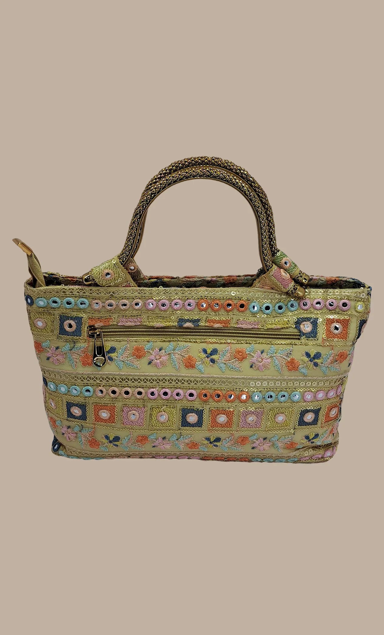 Biscuit Embroidered Handbag