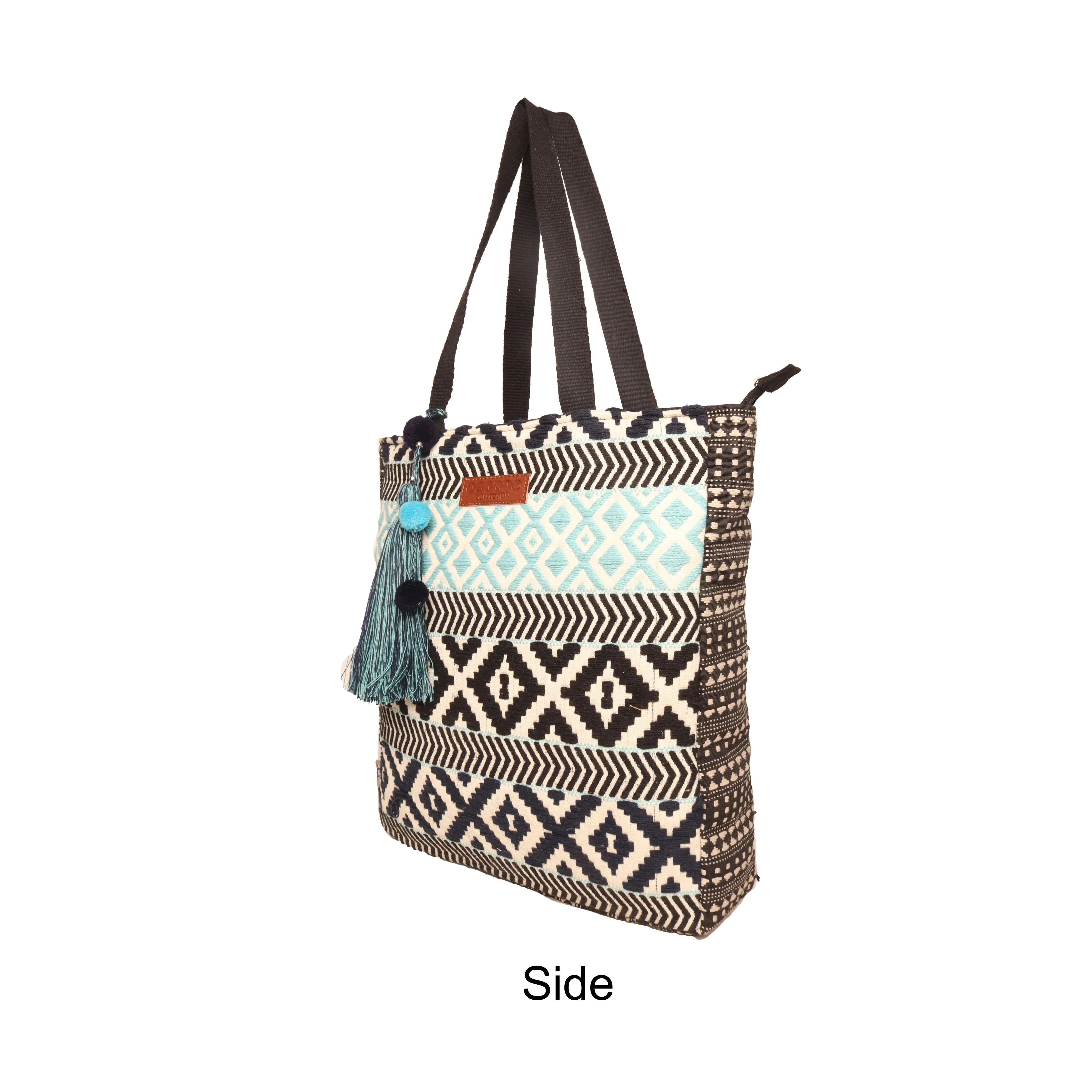 Black & White Tote Bag Medium Size With Beautiful Tassel