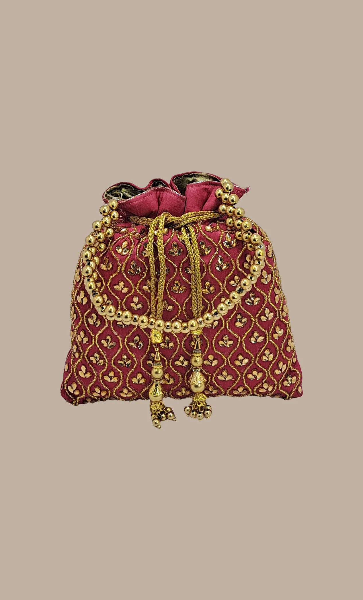 Cerise Embroidered Pouch Bag