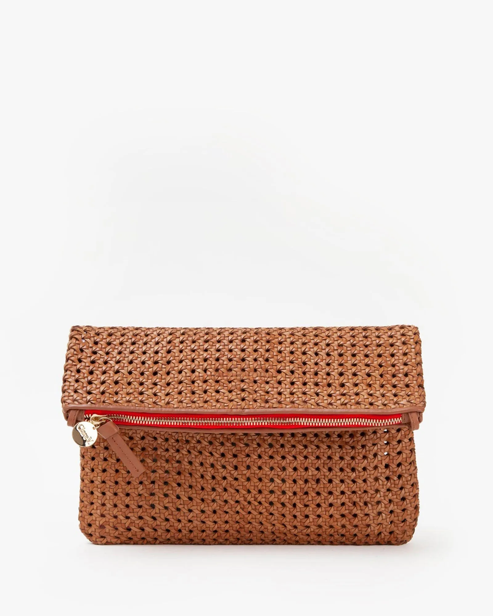 Clare V Foldover Tan Rattan Clutch w/Tabs