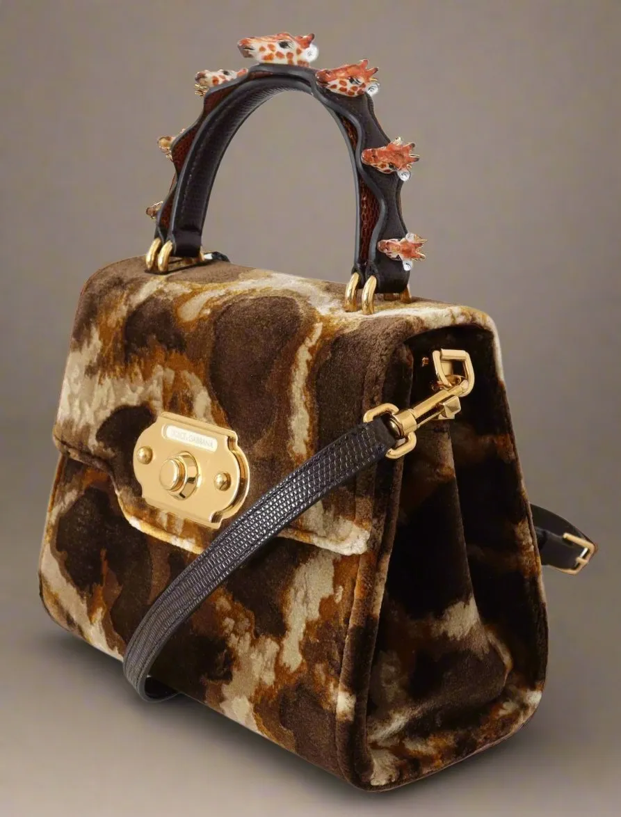 DOLCE & GABBANA Elegant Giraffe Pattern Welcome Bag with Gold Accents