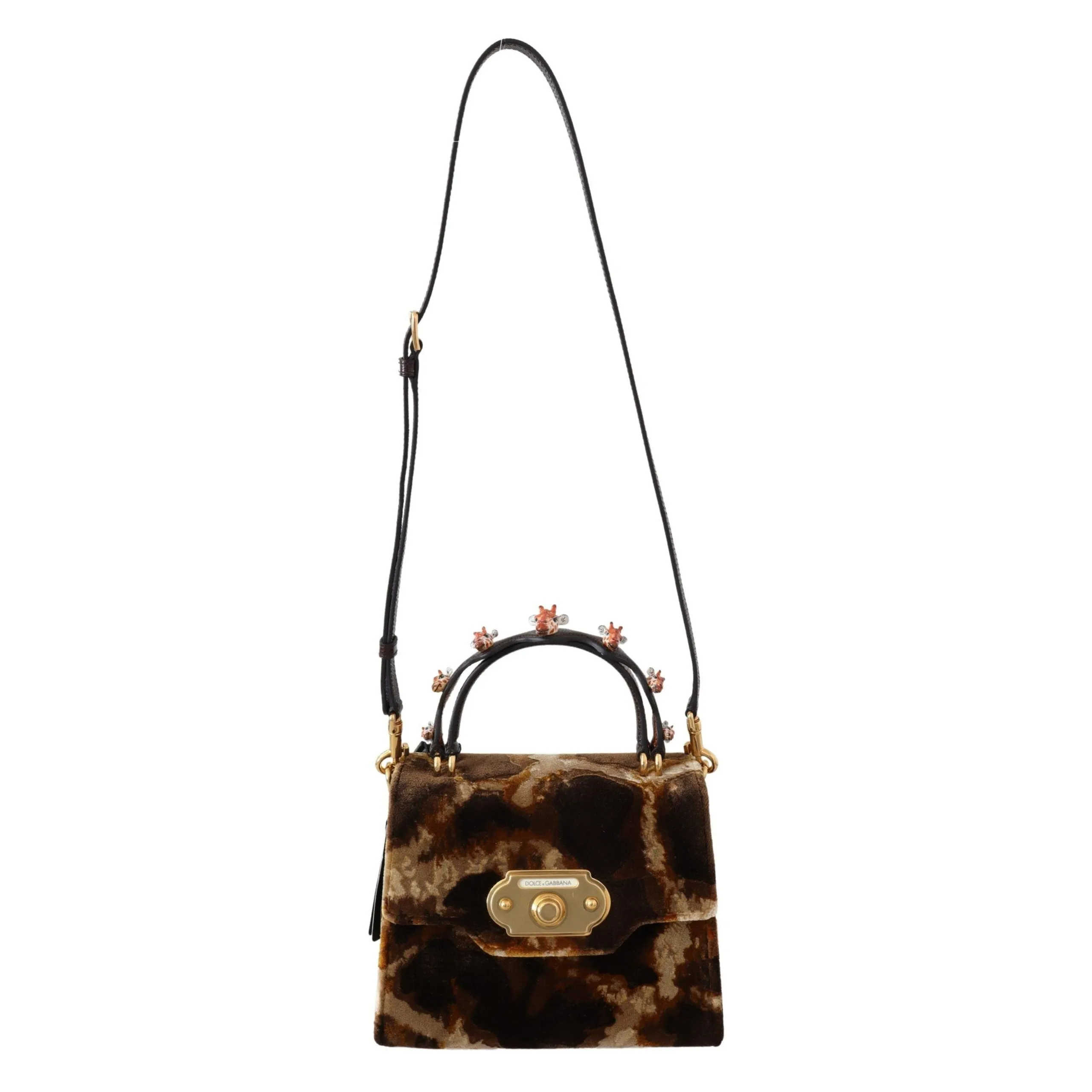 Dolce & Gabbana Elegant Giraffe Pattern Welcome Bag with Gold Accents