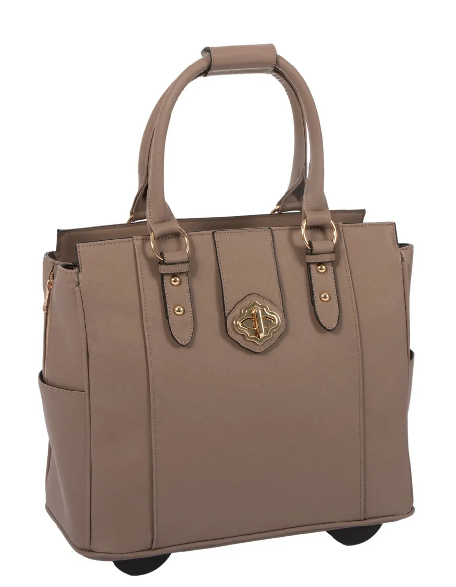 EXECUTIVE Taupe Computer iPad, Laptop Tablet Rolling Tote Bag Briefcase Carryall Bag