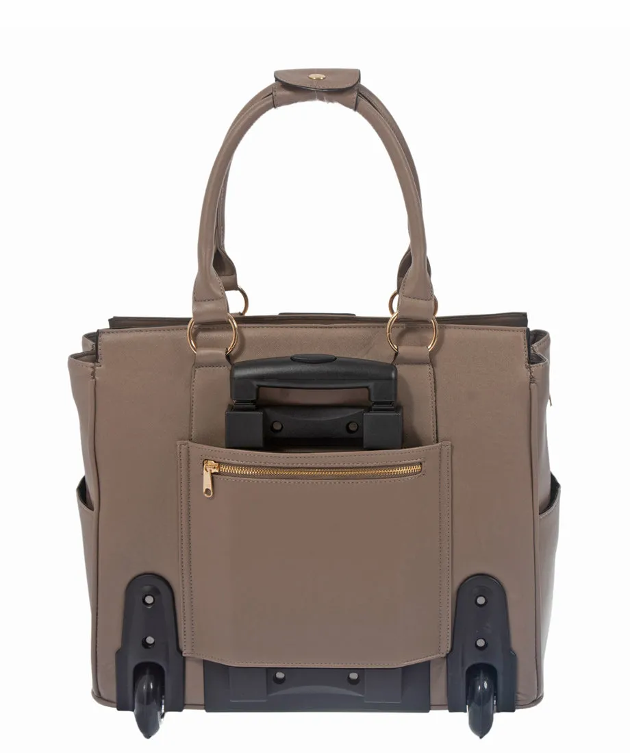 EXECUTIVE Taupe Computer iPad, Laptop Tablet Rolling Tote Bag Briefcase Carryall Bag