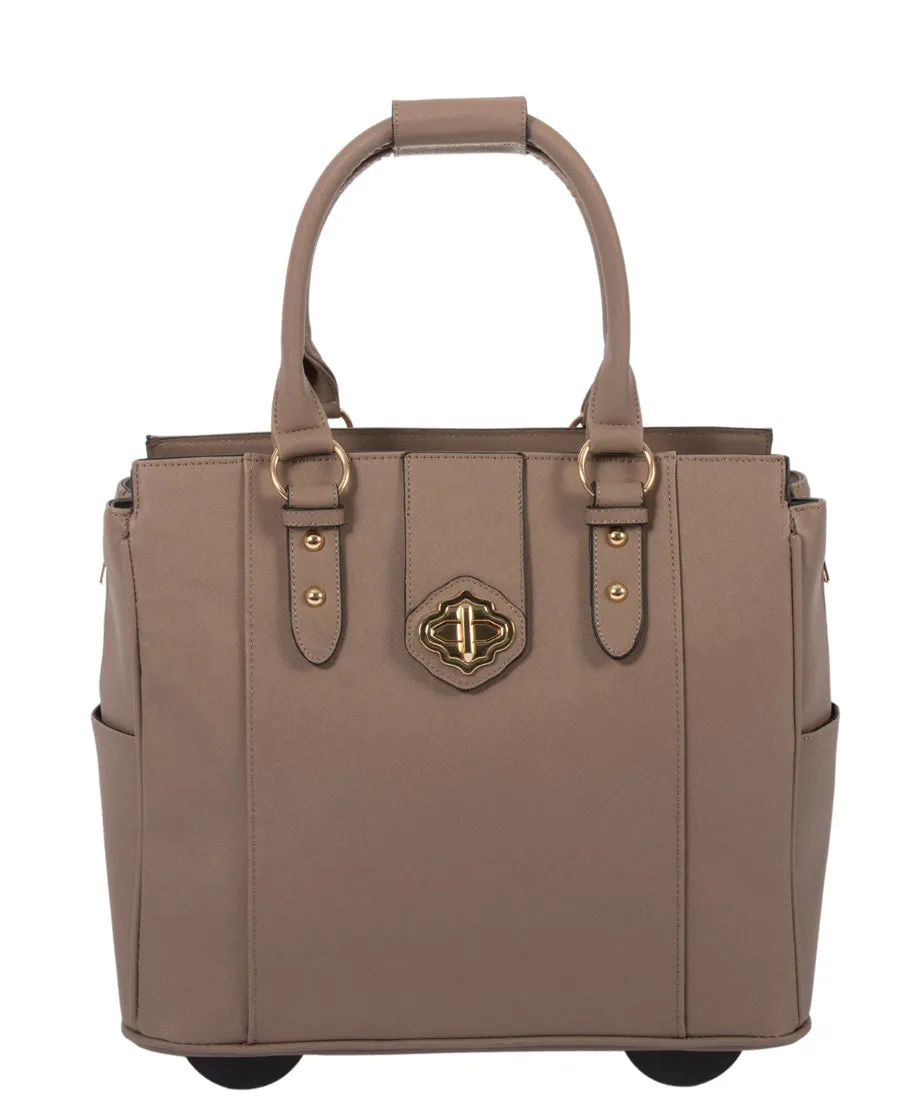 EXECUTIVE Taupe Computer iPad, Laptop Tablet Rolling Tote Bag Briefcase Carryall Bag