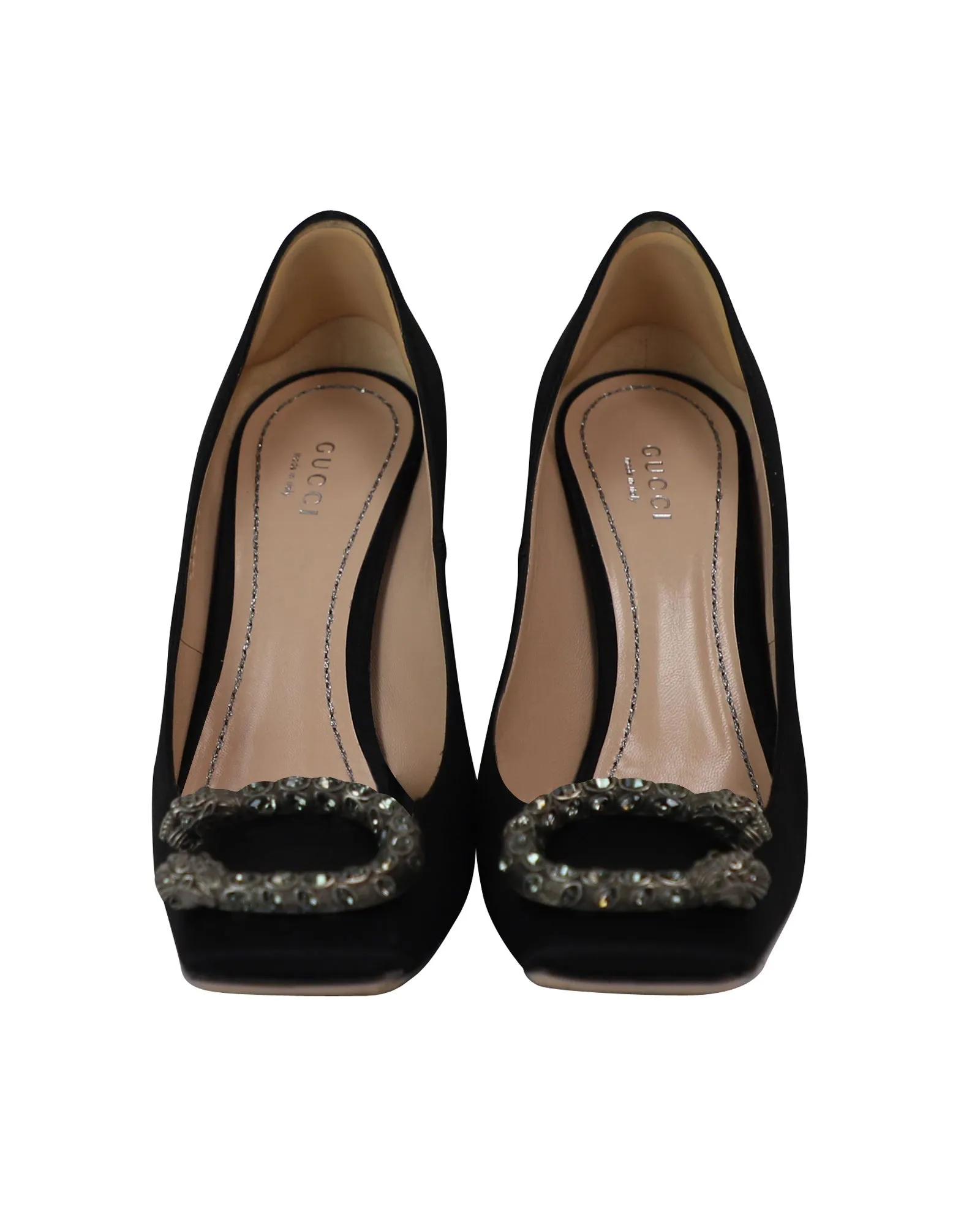 Gucci Dionysus Embellished Pumps in Black Satin