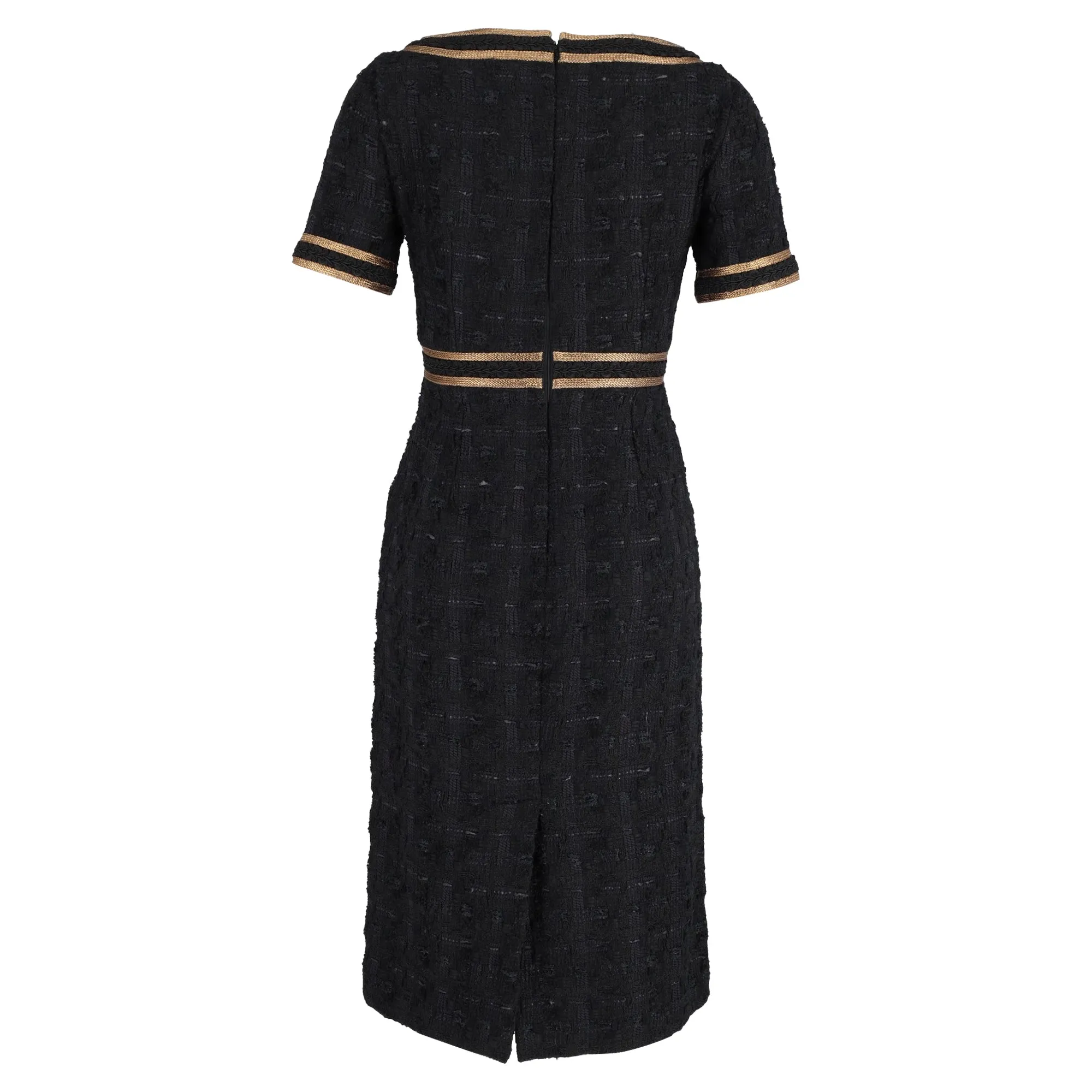 Gucci Midi Ribbon-Trimmed Embroidered Dress in Black Tweed