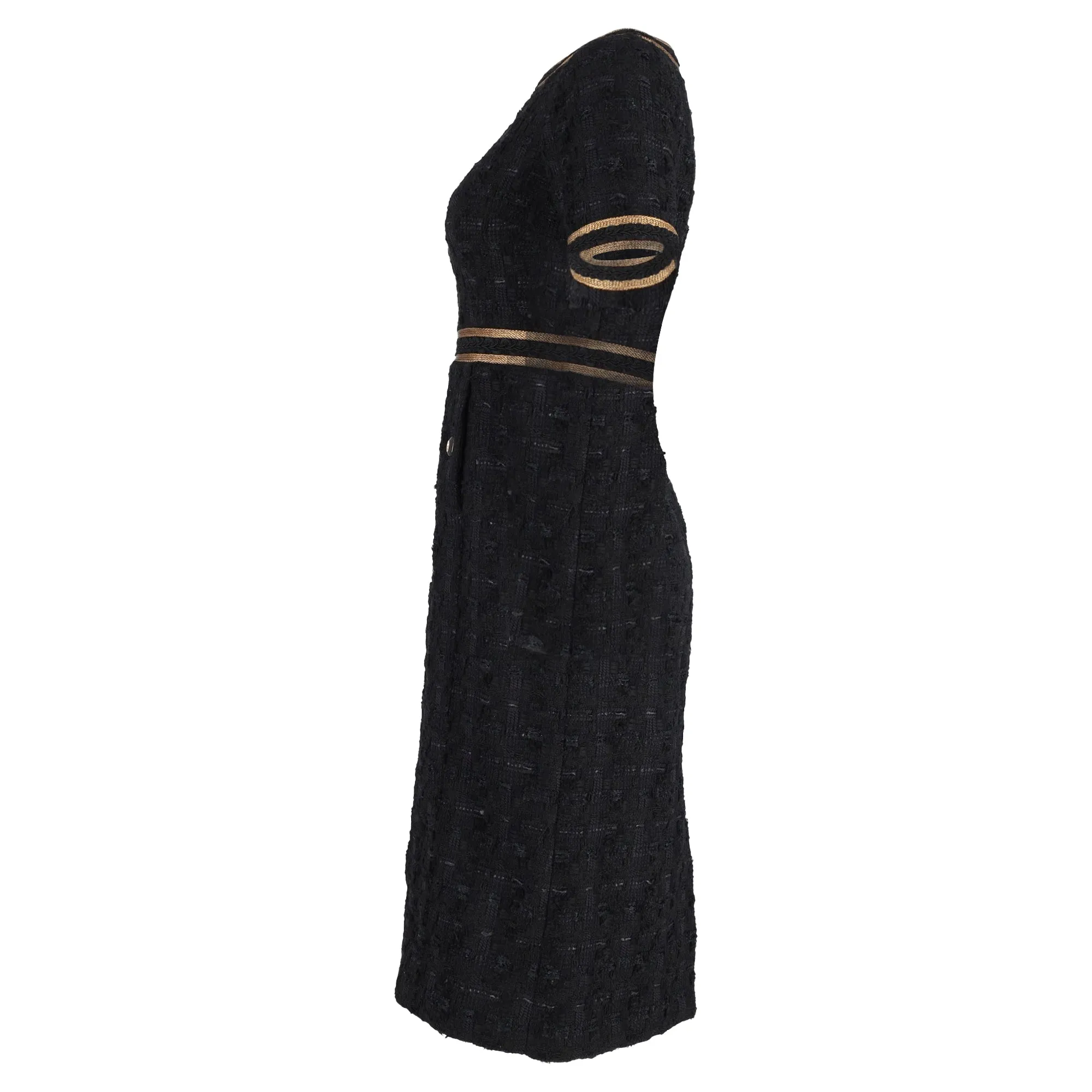 Gucci Midi Ribbon-Trimmed Embroidered Dress in Black Tweed