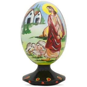 Jesus the Good Shepherd Wooden Easter Egg Figurine 4.75 Inches