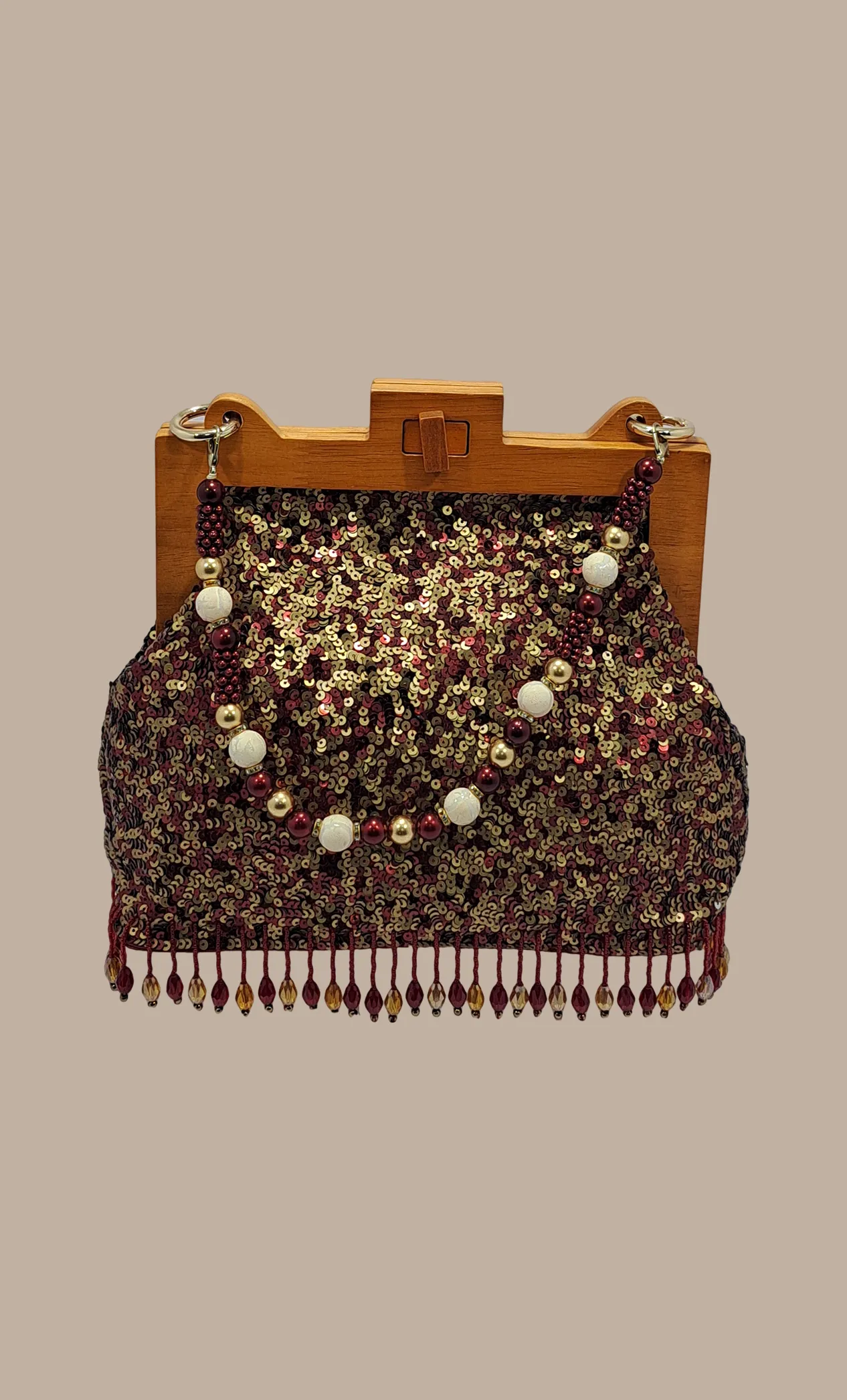 Maroon Sequin Embroidered Handbag