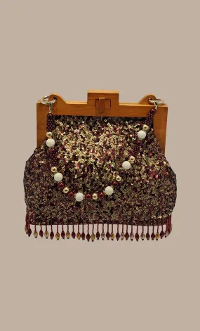 Maroon Sequin Embroidered Handbag