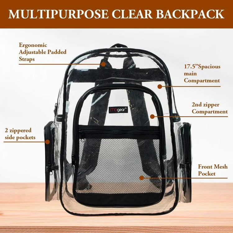 MGgear Wholesale 20-Pack Bulk Case Clear PVC 17 inch Backpacks Bundle includes Black, Orange, Purple, and Green Trim