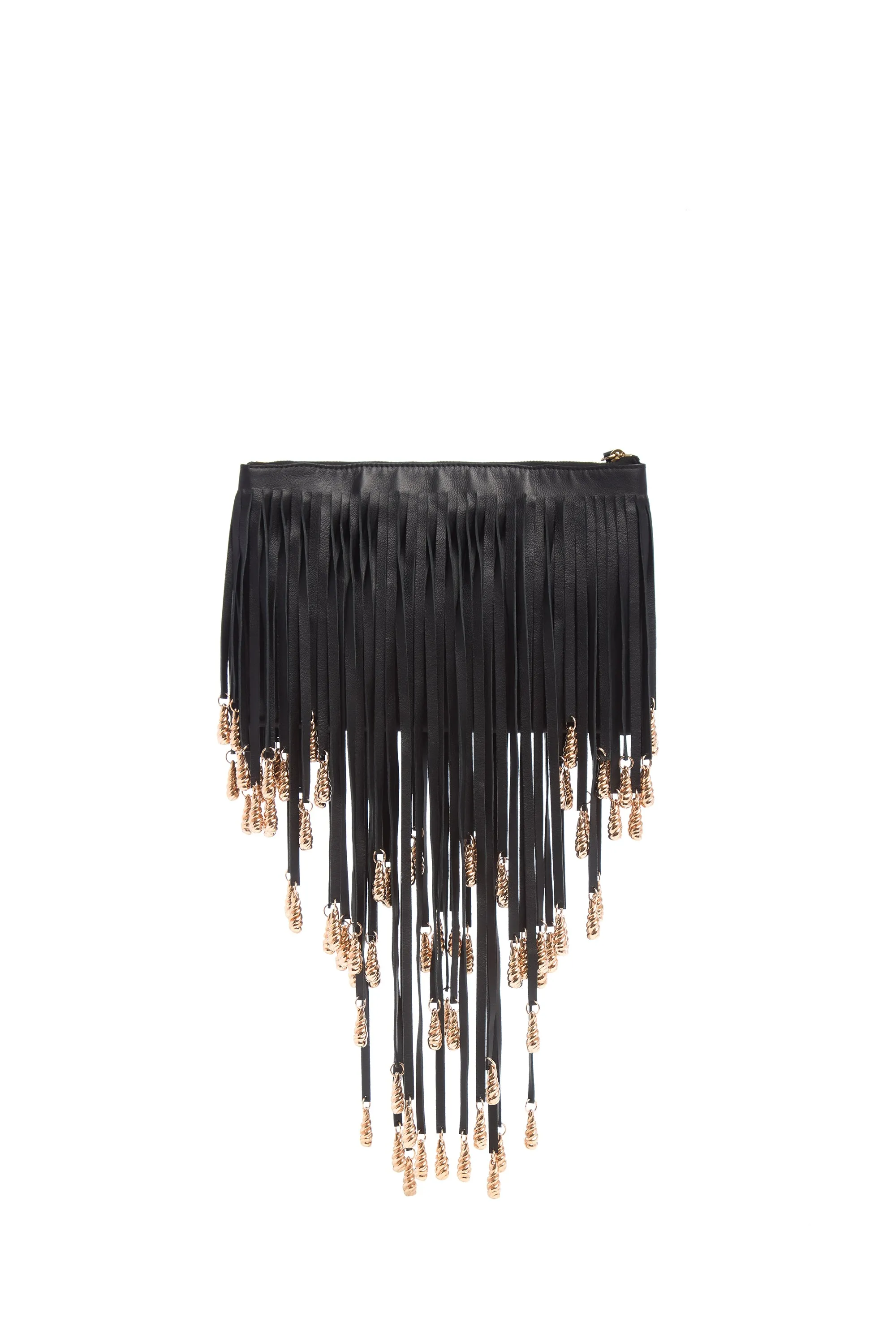 Neith Fringe Pouch in Black Nappa Leather