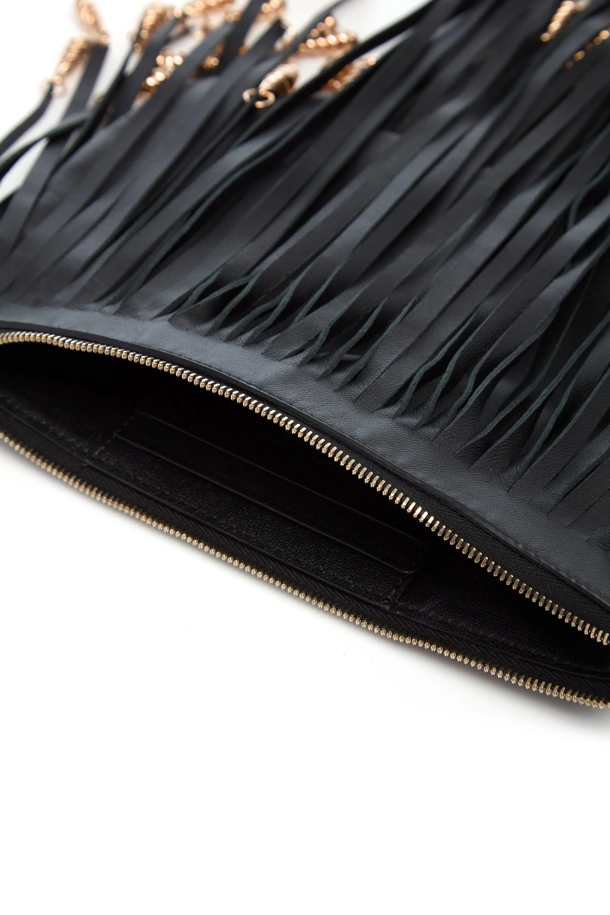 Neith Fringe Pouch in Black Nappa Leather