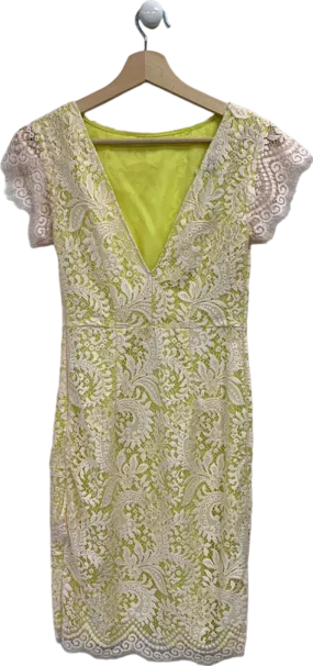 Pinko Yellow Lace V-Neck Dress UK 8