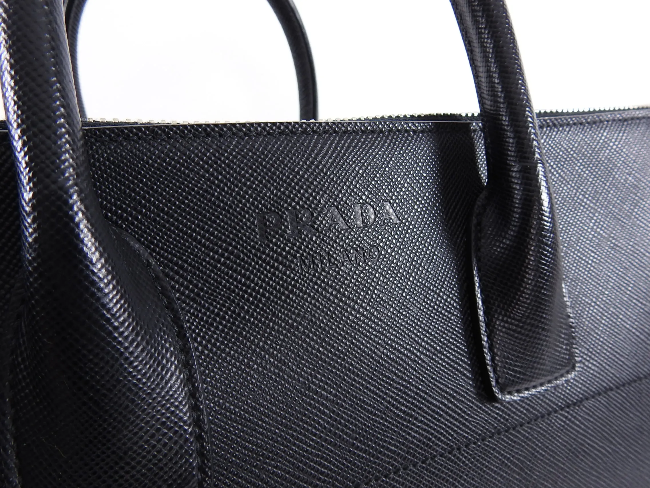 Prada Black Saffiano Leather XL Zippered Executive Tote Bag