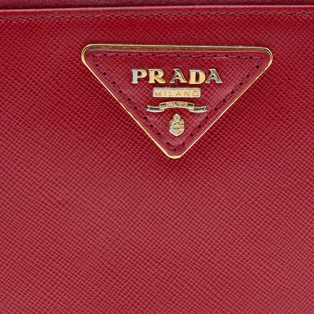 Prada Red Saffiano Leather Zip Around Wallet