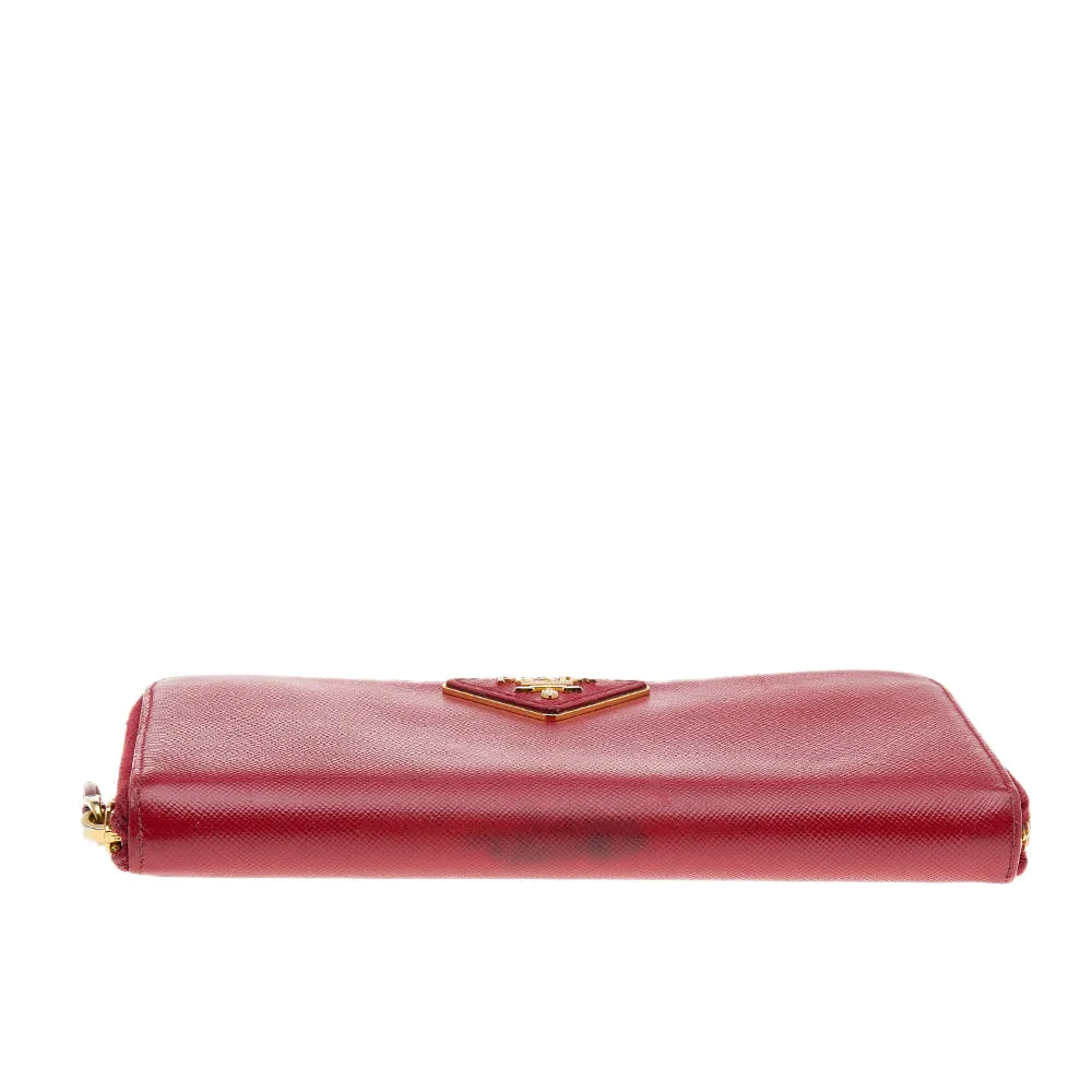 Prada Red Saffiano Leather Zip Around Wallet