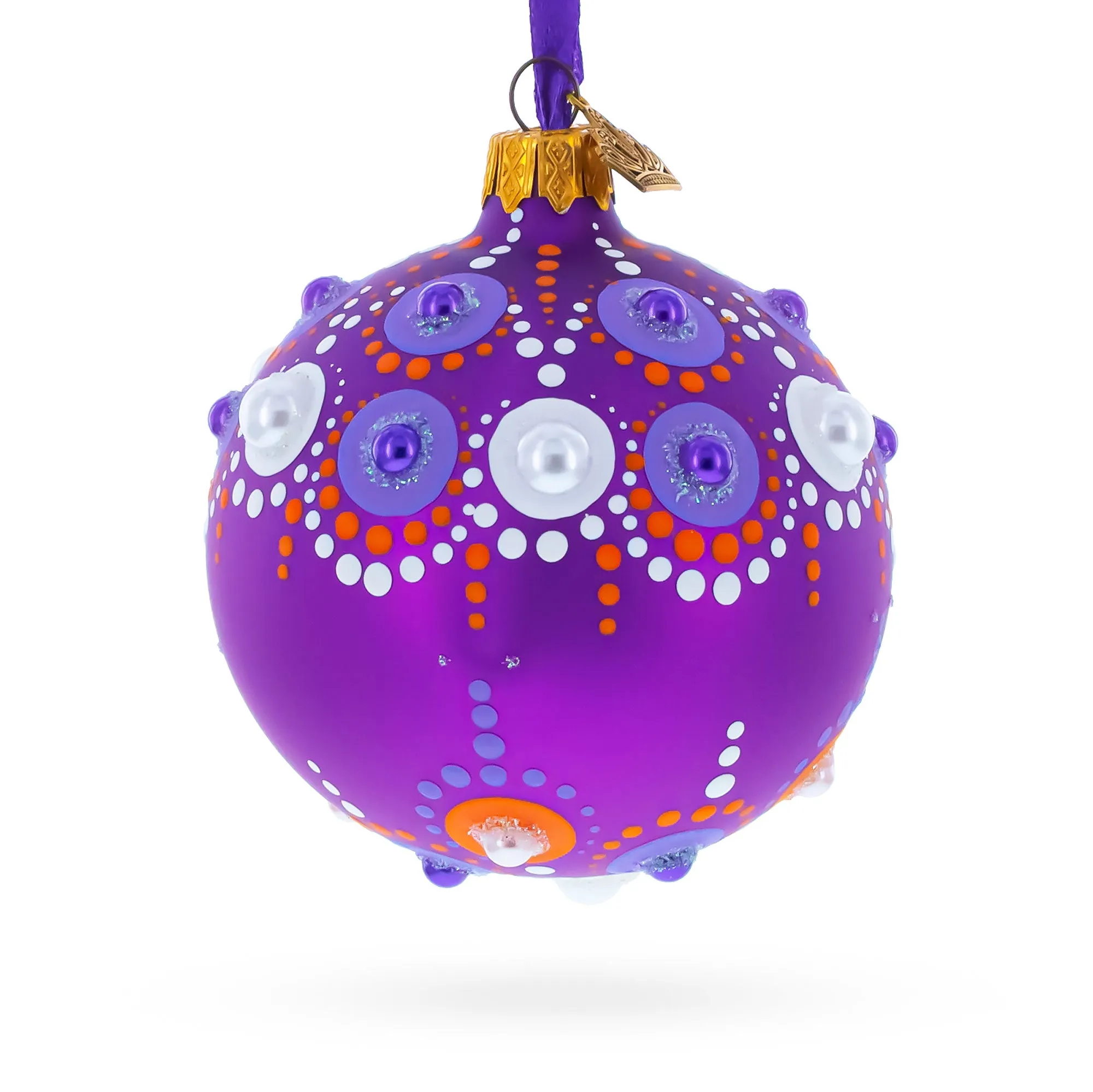 Purple Majesty with Silver Accents Geometric Glass Ball Christmas Ornament 3.25 Inches