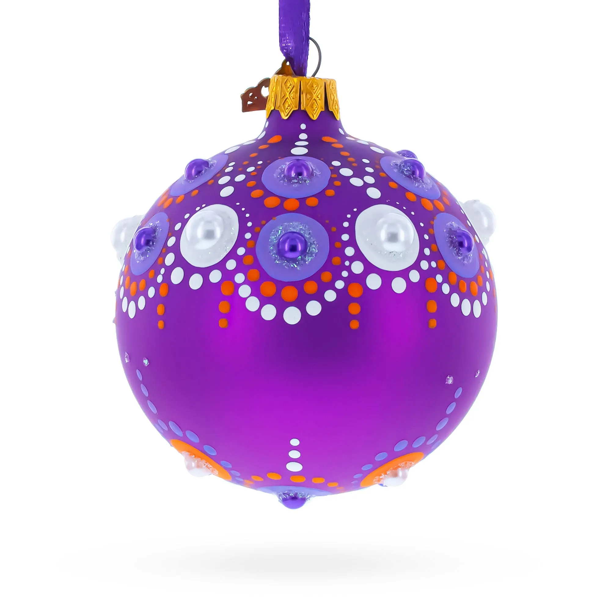 Purple Majesty with Silver Accents Geometric Glass Ball Christmas Ornament 3.25 Inches