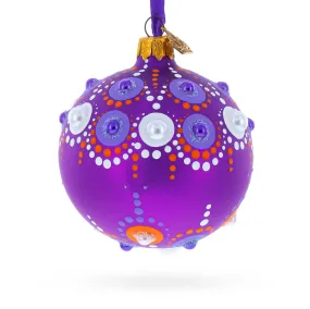 Purple Majesty with Silver Accents Geometric Glass Ball Christmas Ornament 3.25 Inches