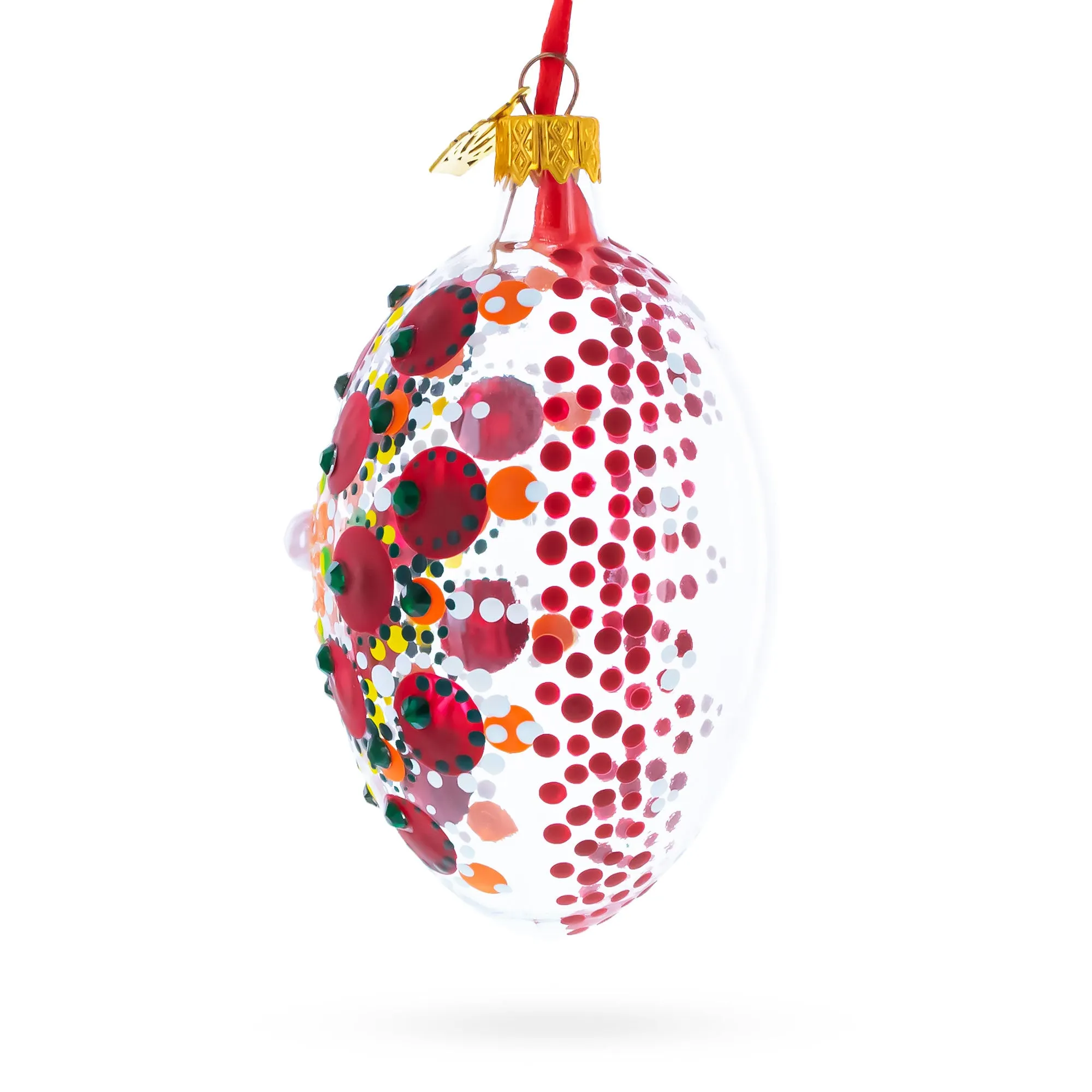 Red Poppy Floral Handcrafted Glass Egg Ornament