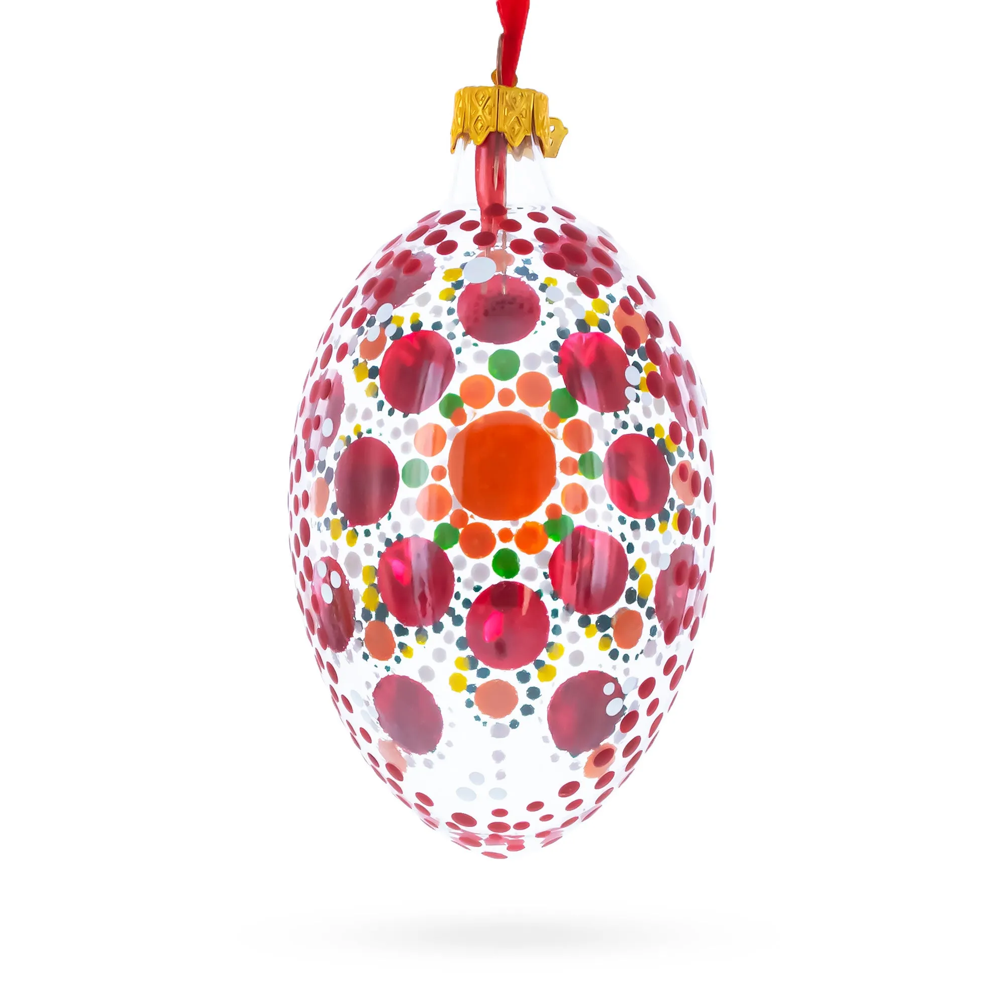 Red Poppy Floral Handcrafted Glass Egg Ornament