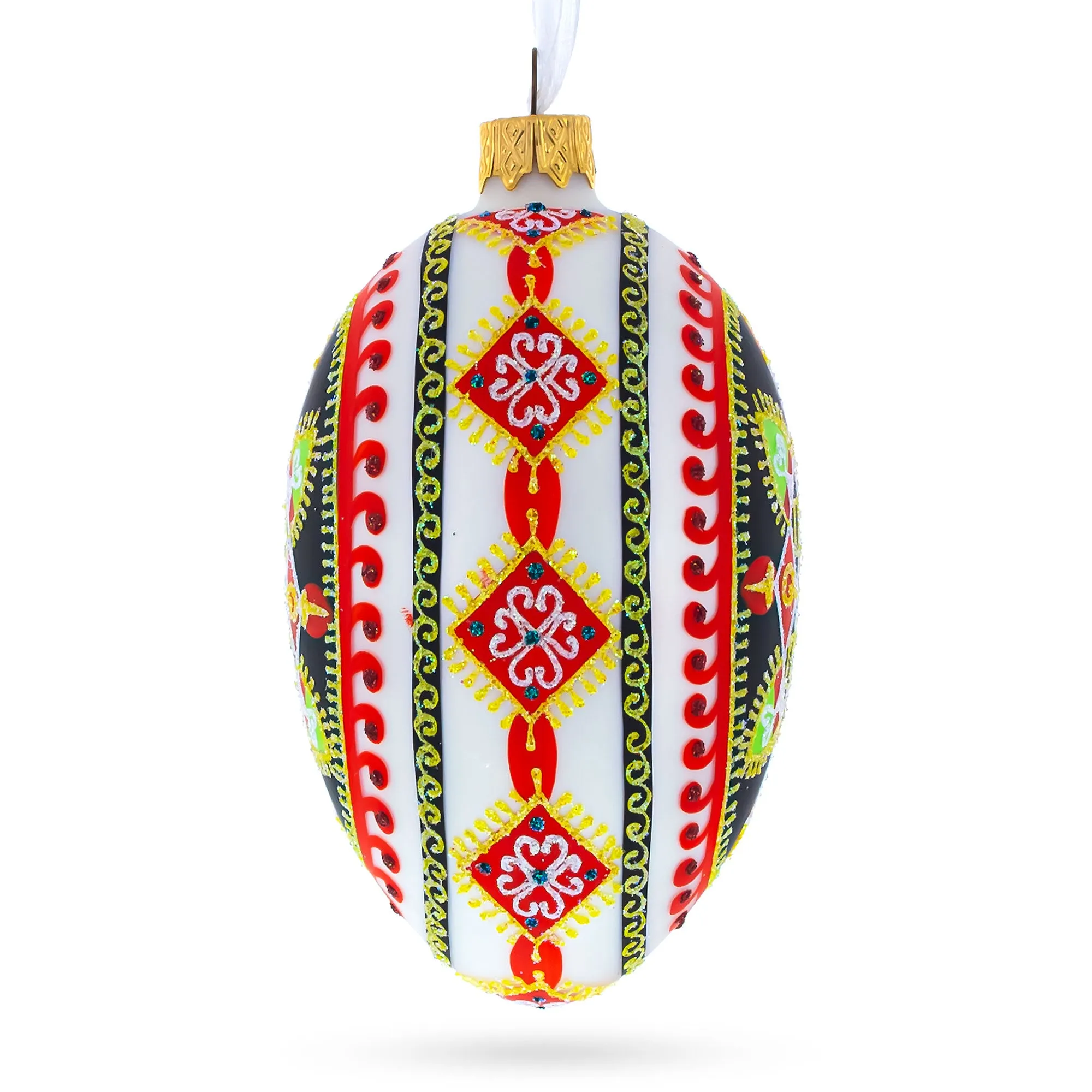 Rhombus Pysanka Glass Egg Ornament 4 Inches