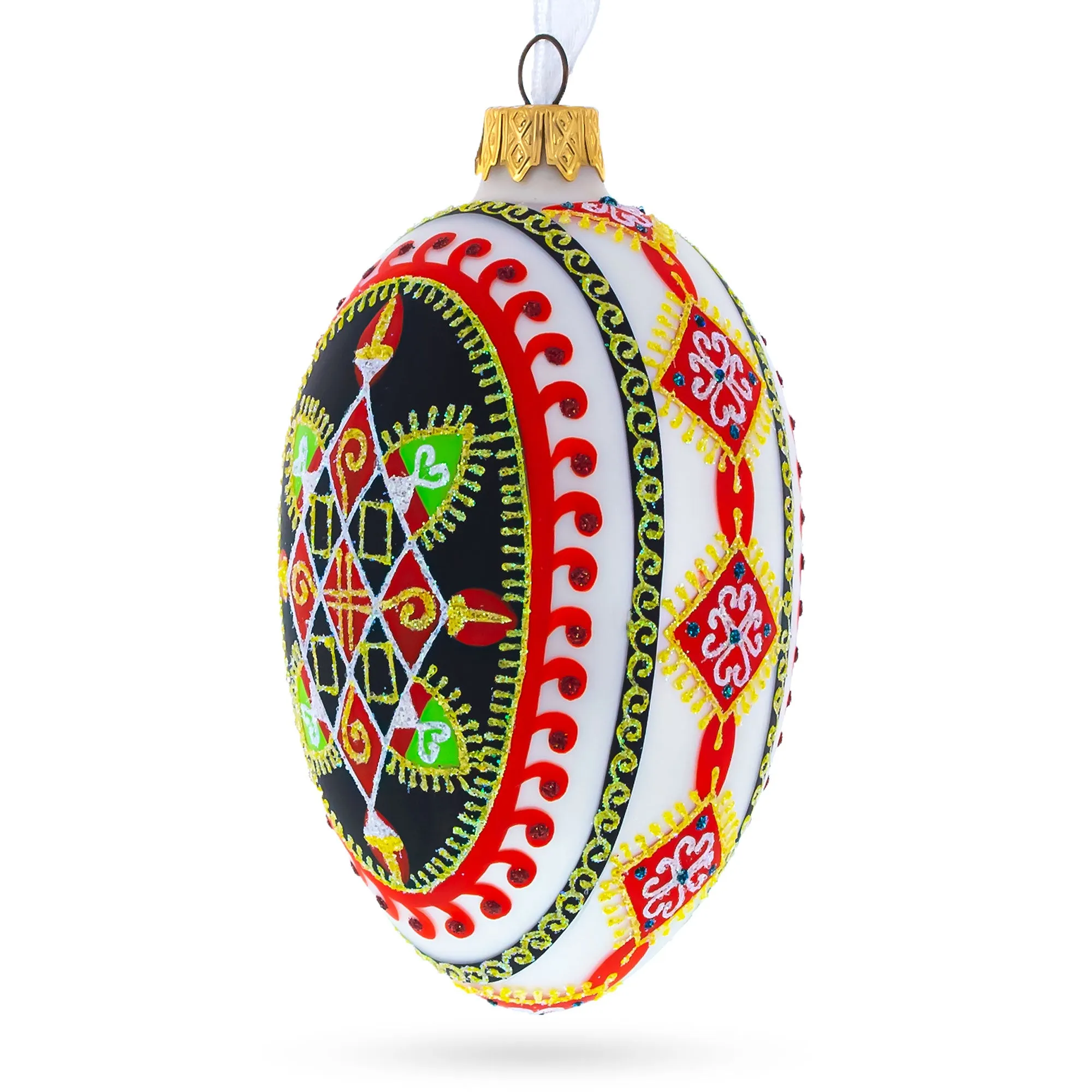 Rhombus Pysanka Glass Egg Ornament 4 Inches