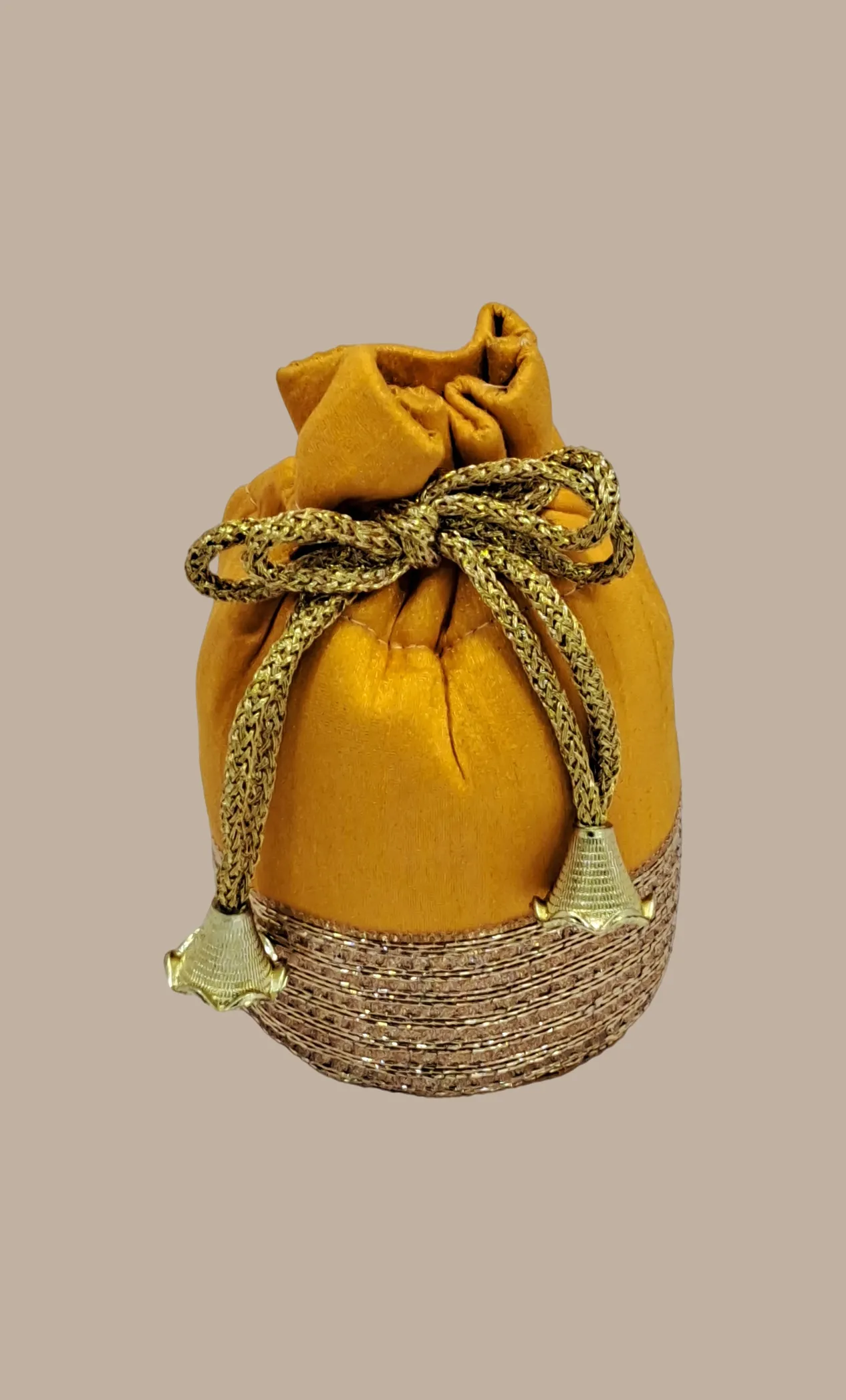 Small Mustard Embroidered Pouch Bag