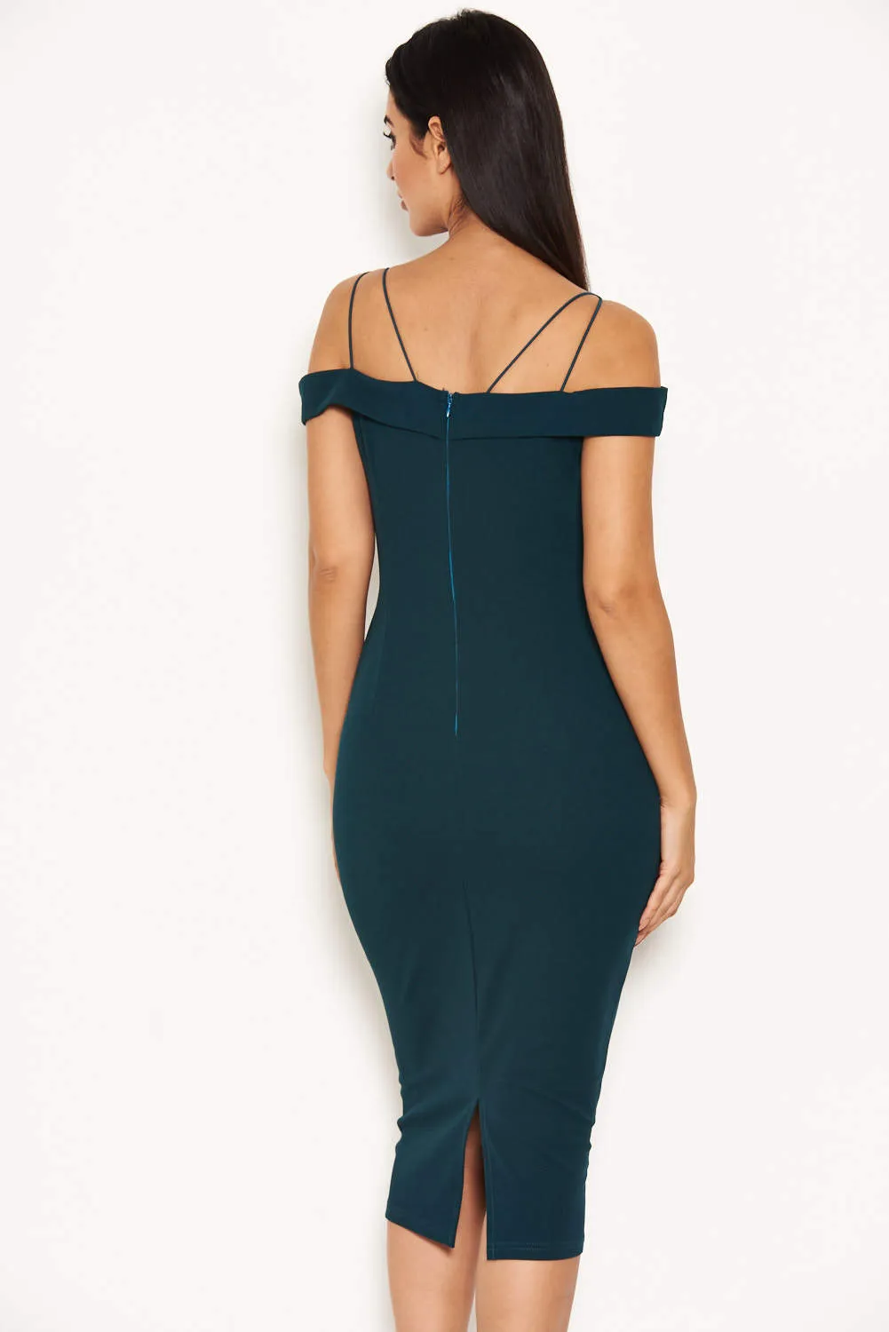 Teal Strappy Lace Midi Dress