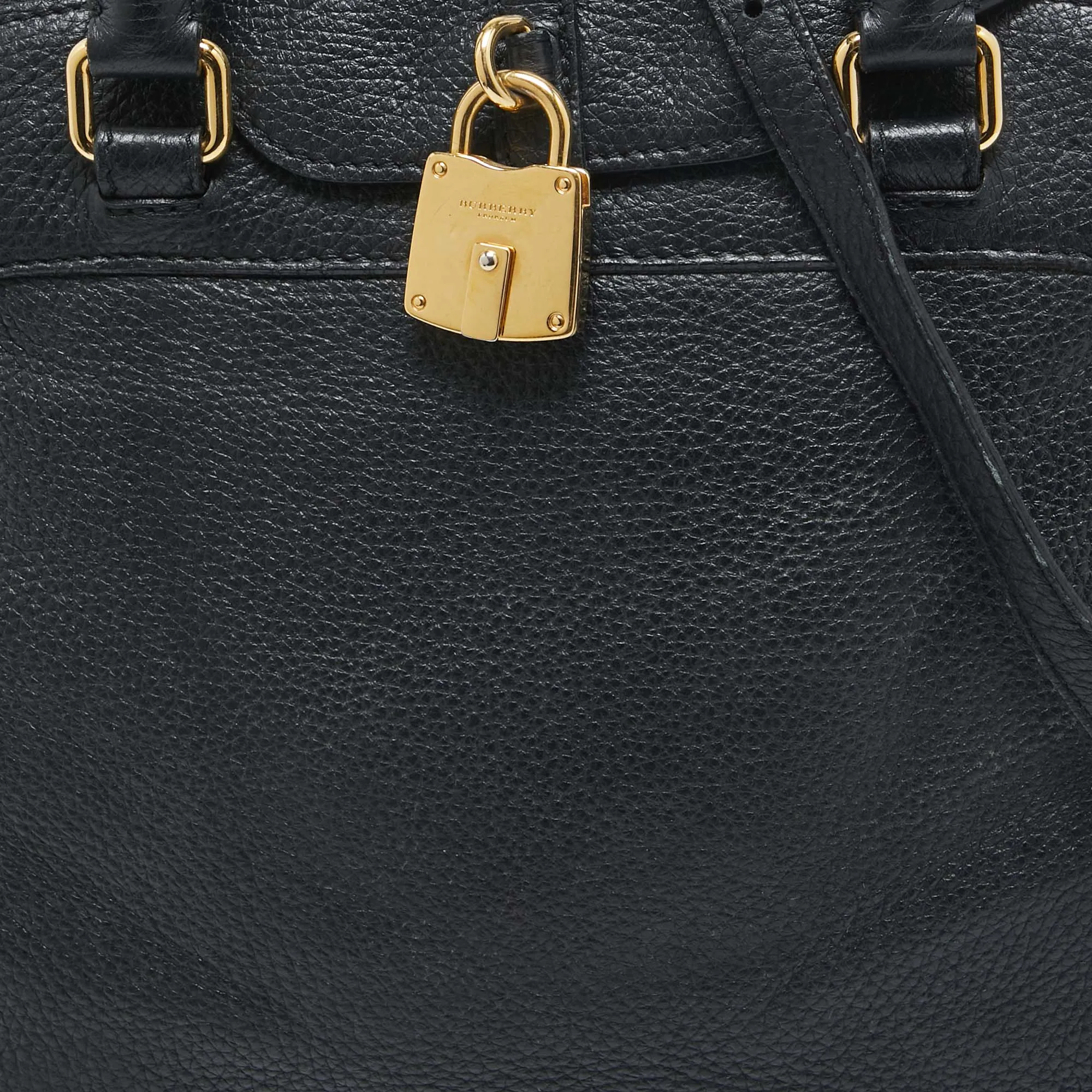 Trendy Inspired Burberry Black Leather Padlock Flap Satchel