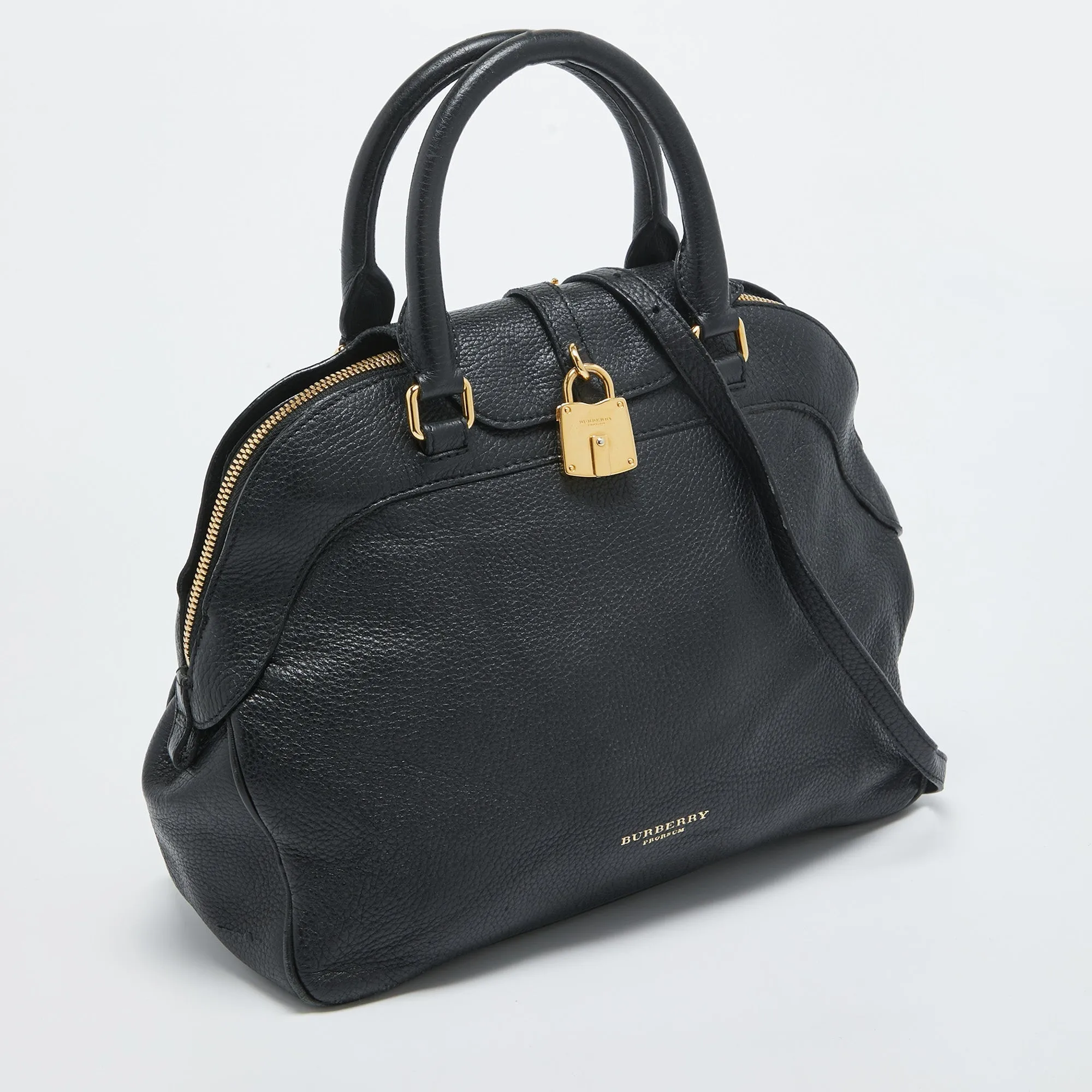 Trendy Inspired Burberry Black Leather Padlock Flap Satchel