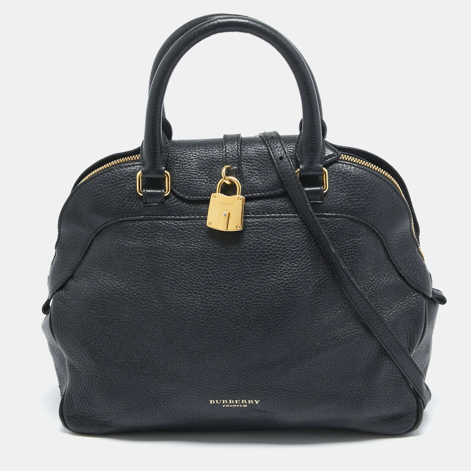 Trendy Inspired Burberry Black Leather Padlock Flap Satchel