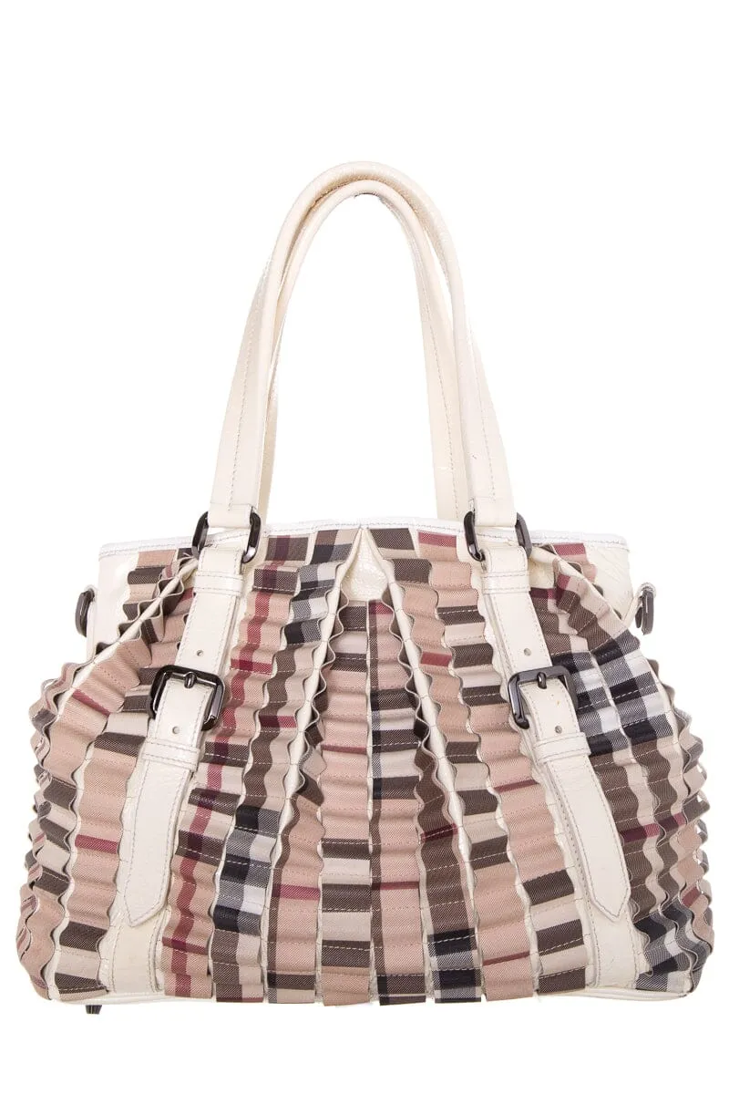 Trendy Inspired Burberry Cream Patent Leather Cartridge Novacheck Satchel